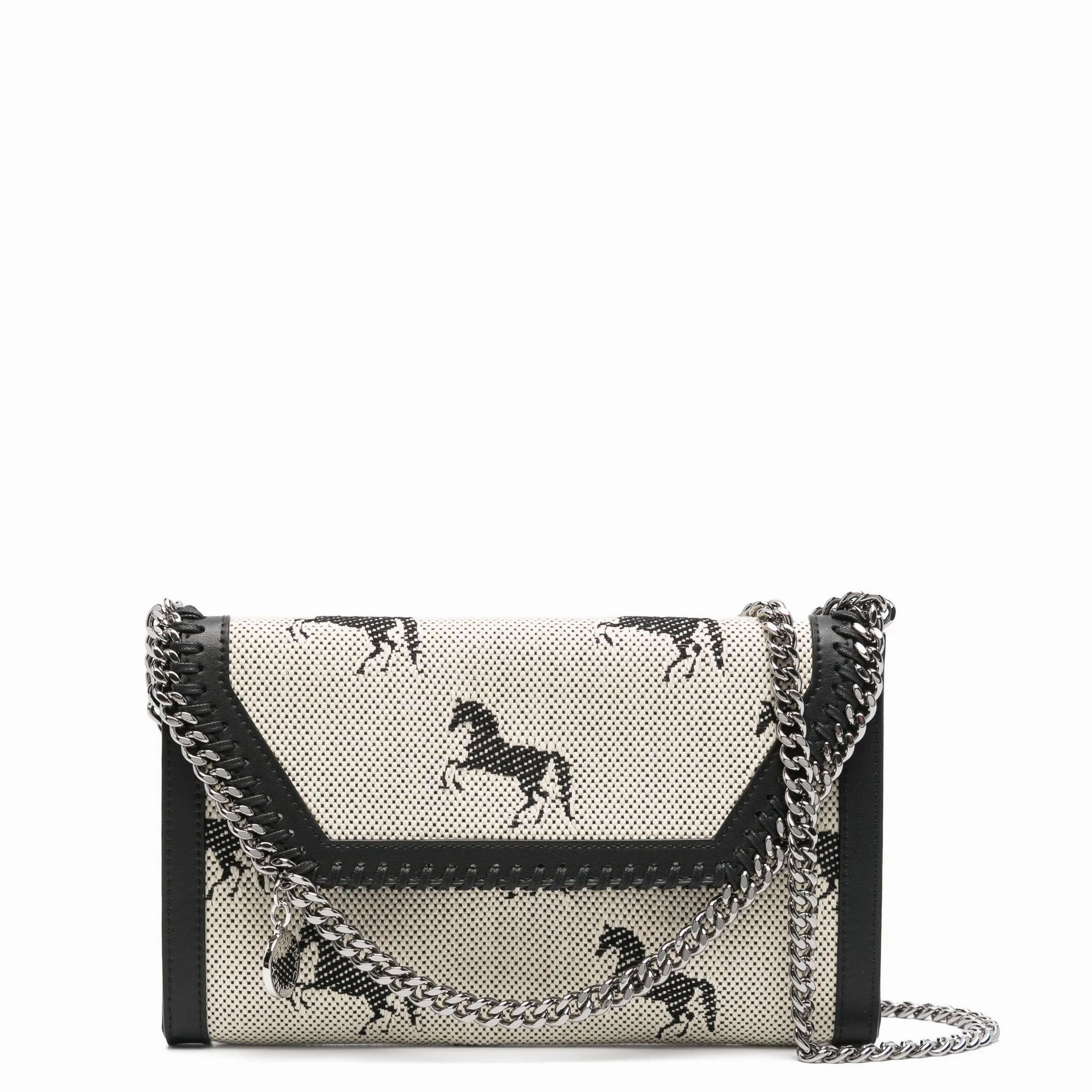 Falabella WOC Horses Jacquard Fabric, Cream/Black