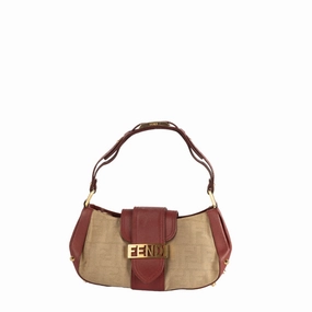 Fendi Beige/Red Zucca Canvas and Leather Baguette Shoulder Bag