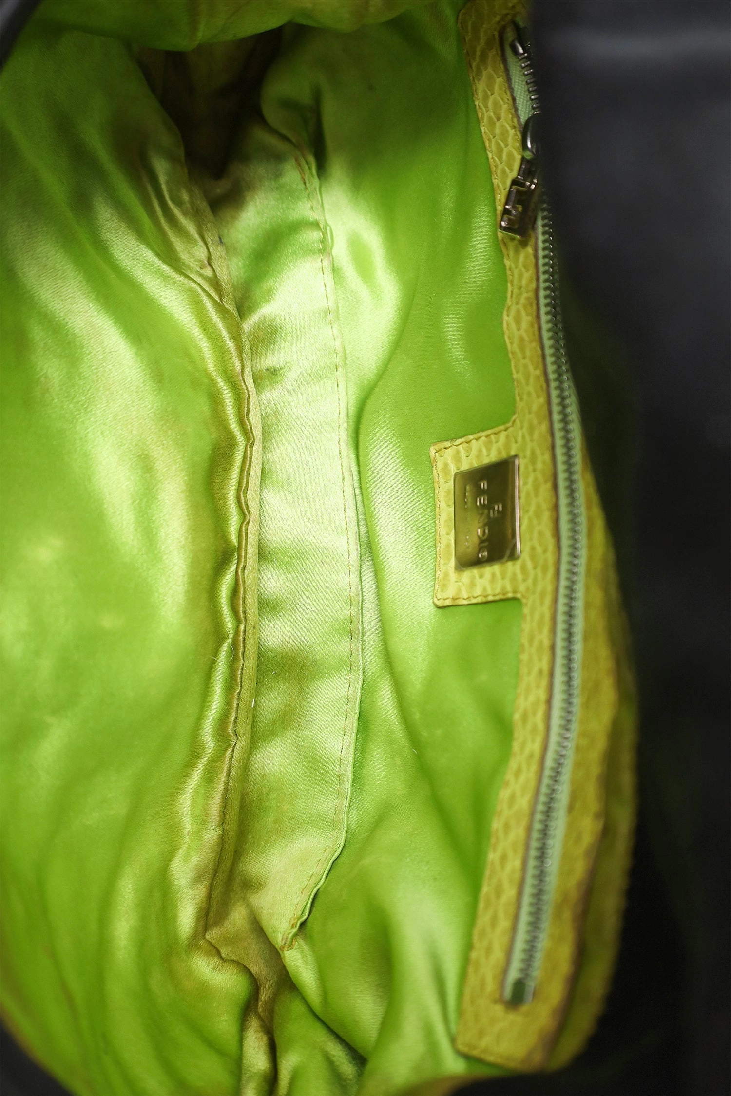 Fendi Black/lime Green Fabric/Python Floral Embroidered Mama Baguette Shoulder Bag 'As Is'