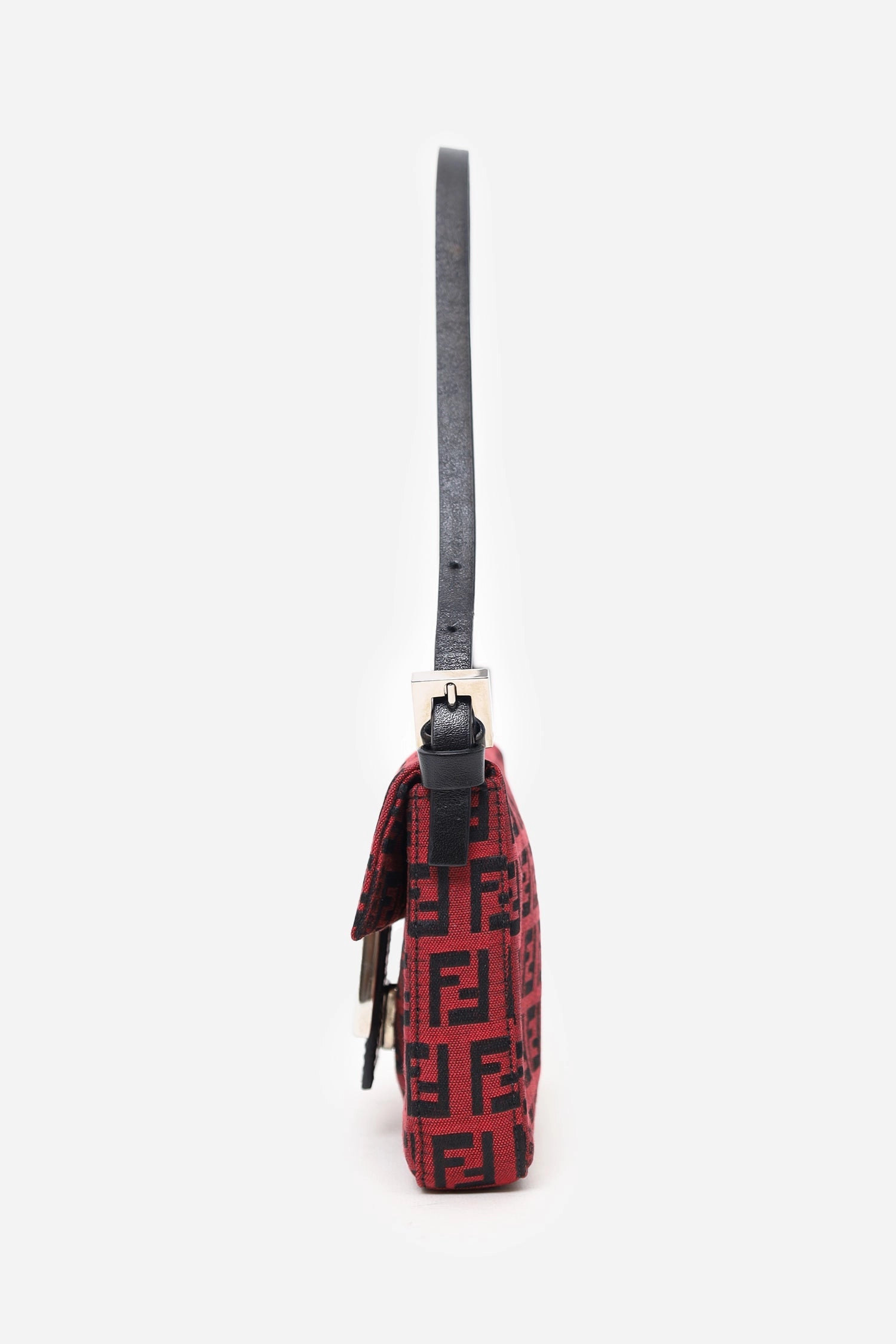 Fendi Black/Red Canvas Zucchino Baguette Shoulder Bag