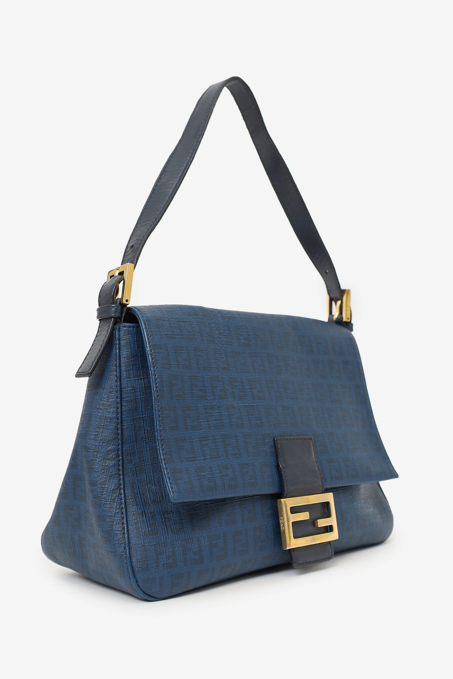 Fendi Blue Zucchino Coated Canvas Mama Baguette Shoulder Bag