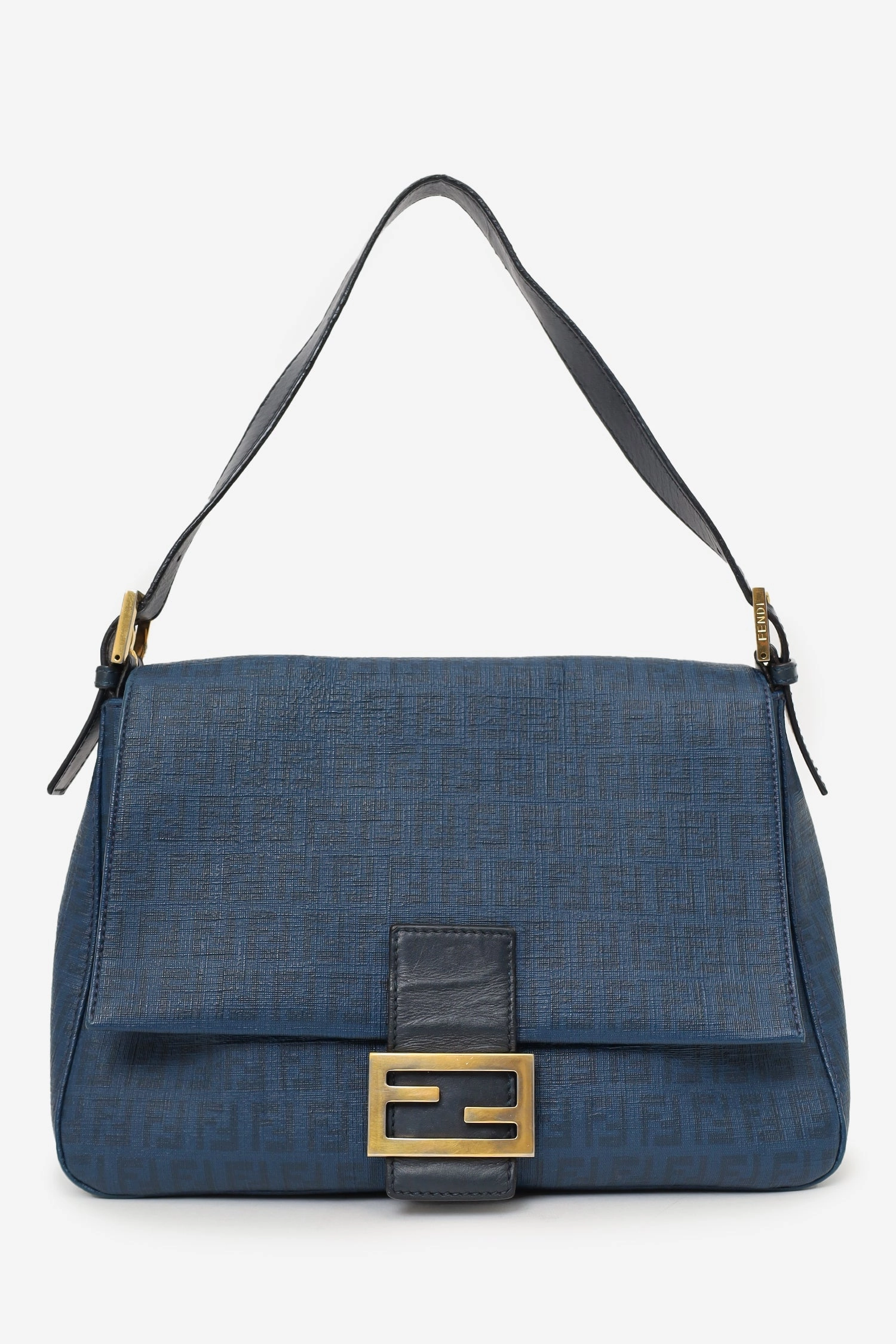 Fendi Blue Zucchino Coated Canvas Mama Baguette Shoulder Bag