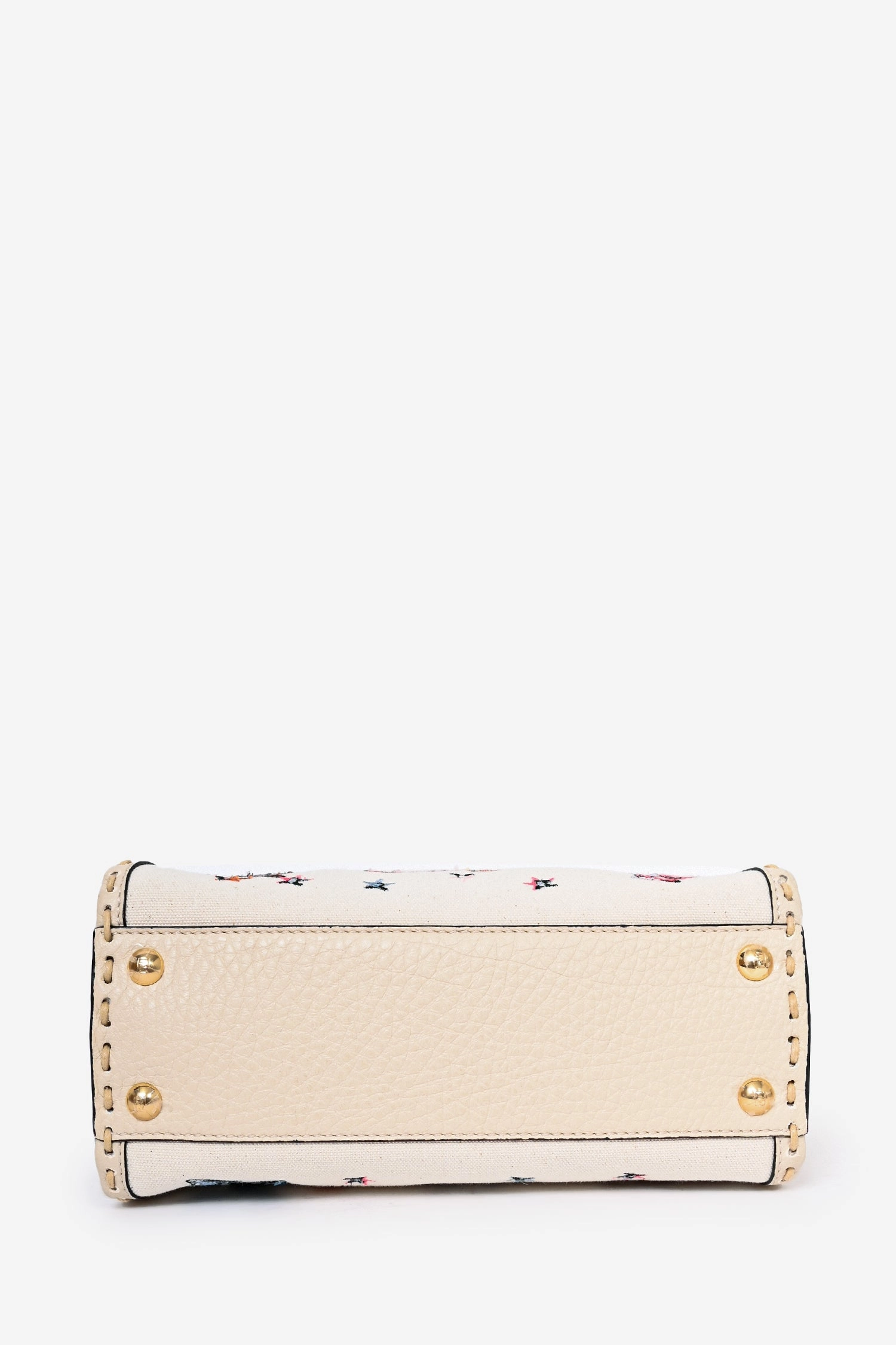 Fendi Cream Leather Astrology Embroidered Canvas Mini Peekaboo Top Handle