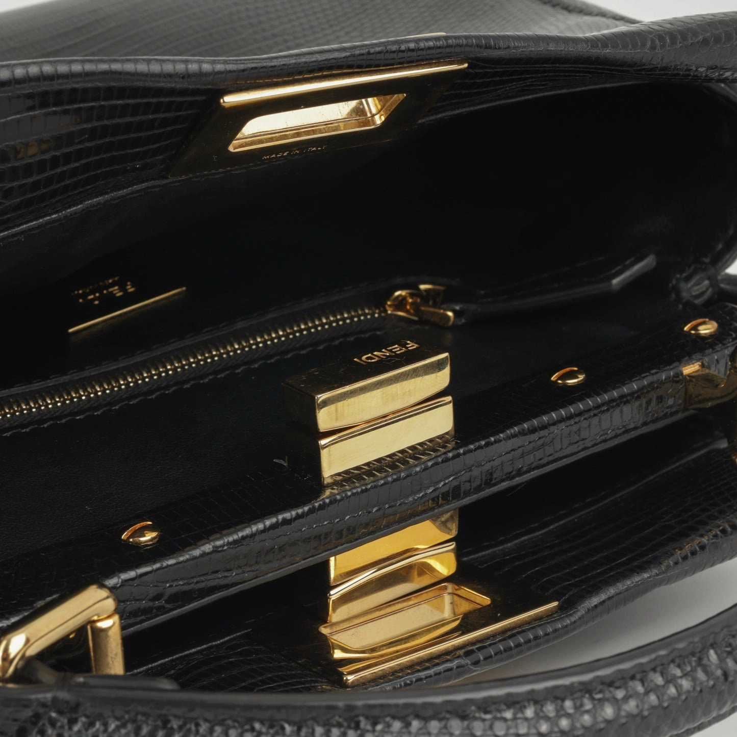 Fendi Fendi - Mini Peekaboo - Black Lizard GHW - Pre-Loved