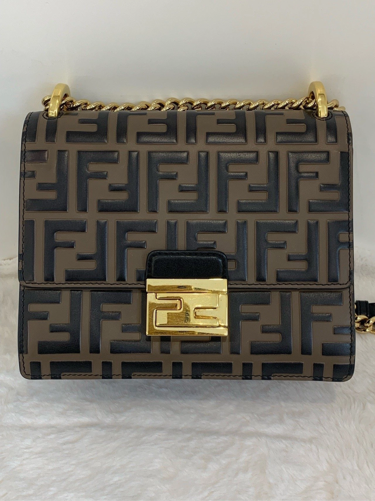 Fendi FF Mon Tresor Shoulder Bag in Black Canvas