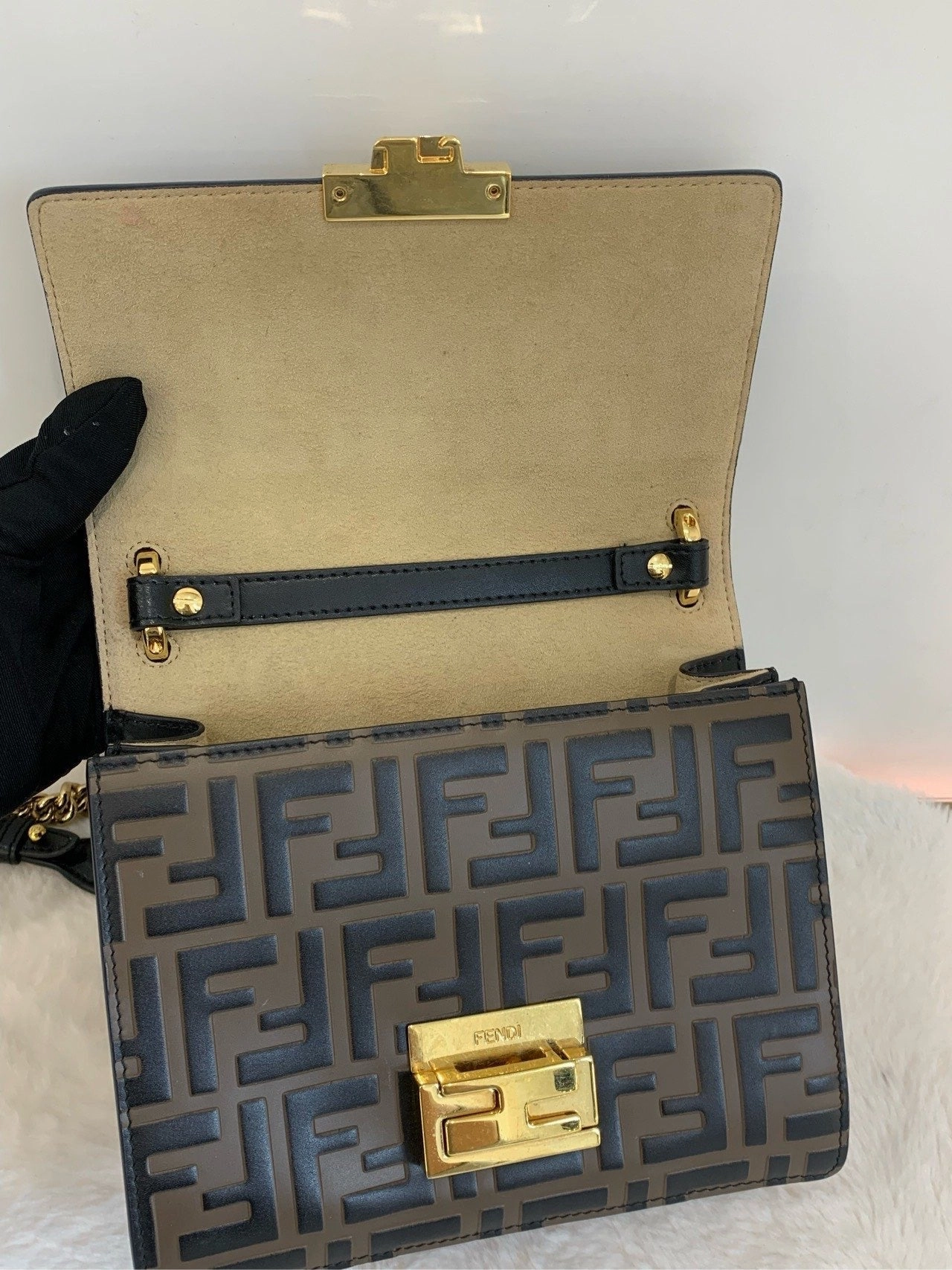 Fendi FF Mon Tresor Shoulder Bag in Black Canvas