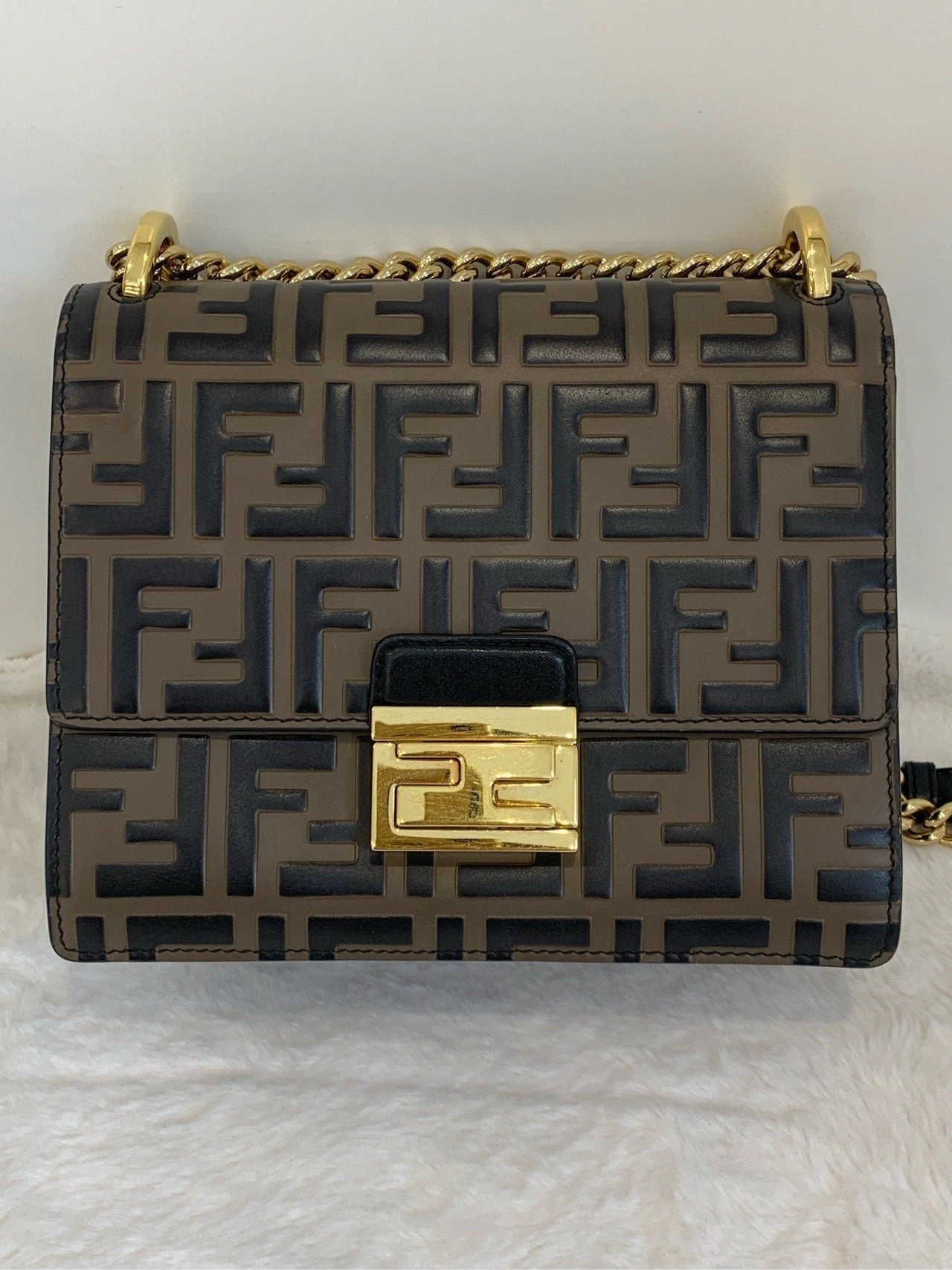 Fendi FF Mon Tresor Shoulder Bag in Black Canvas
