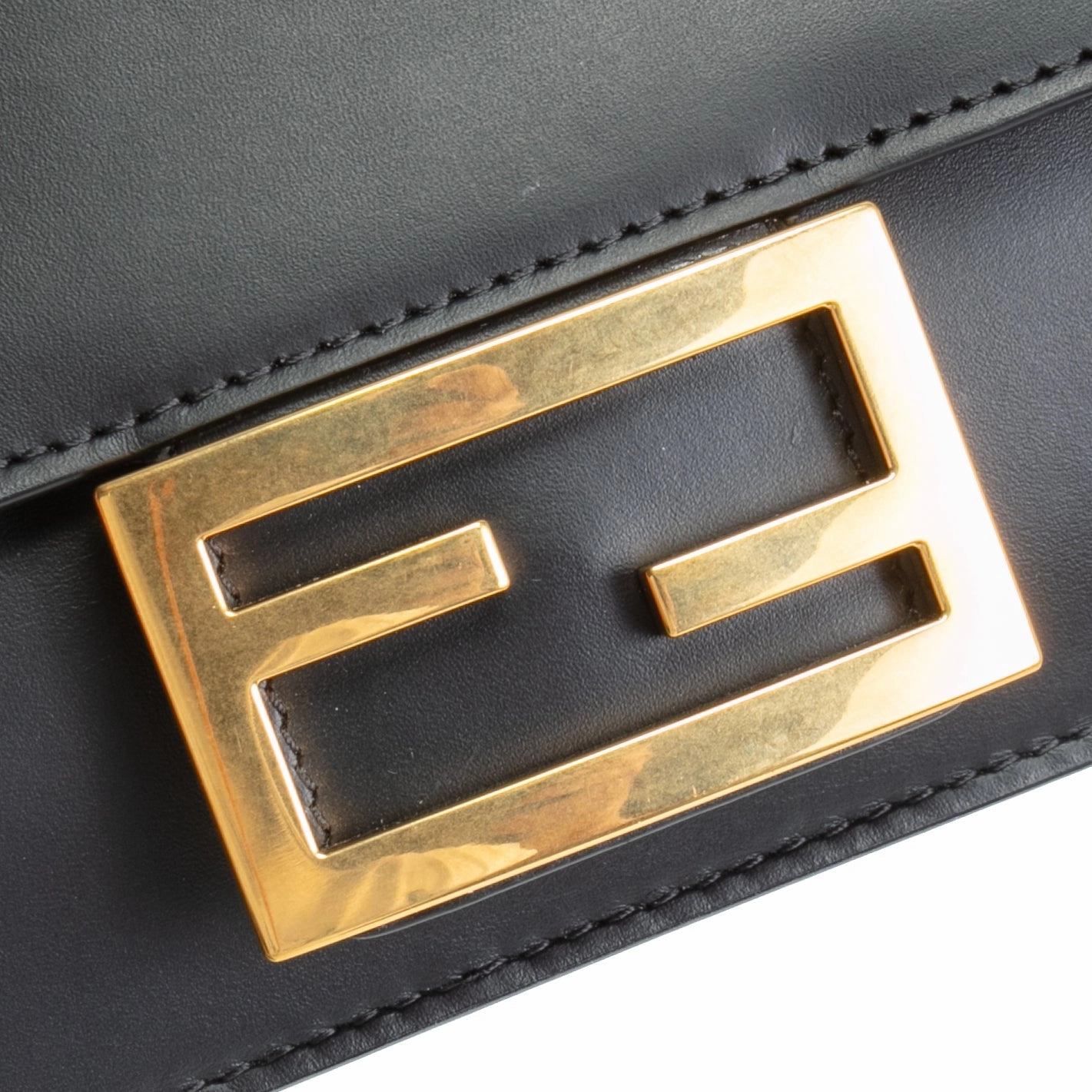 FENDI Flat Baguette Leather Mini Crossbody- Black