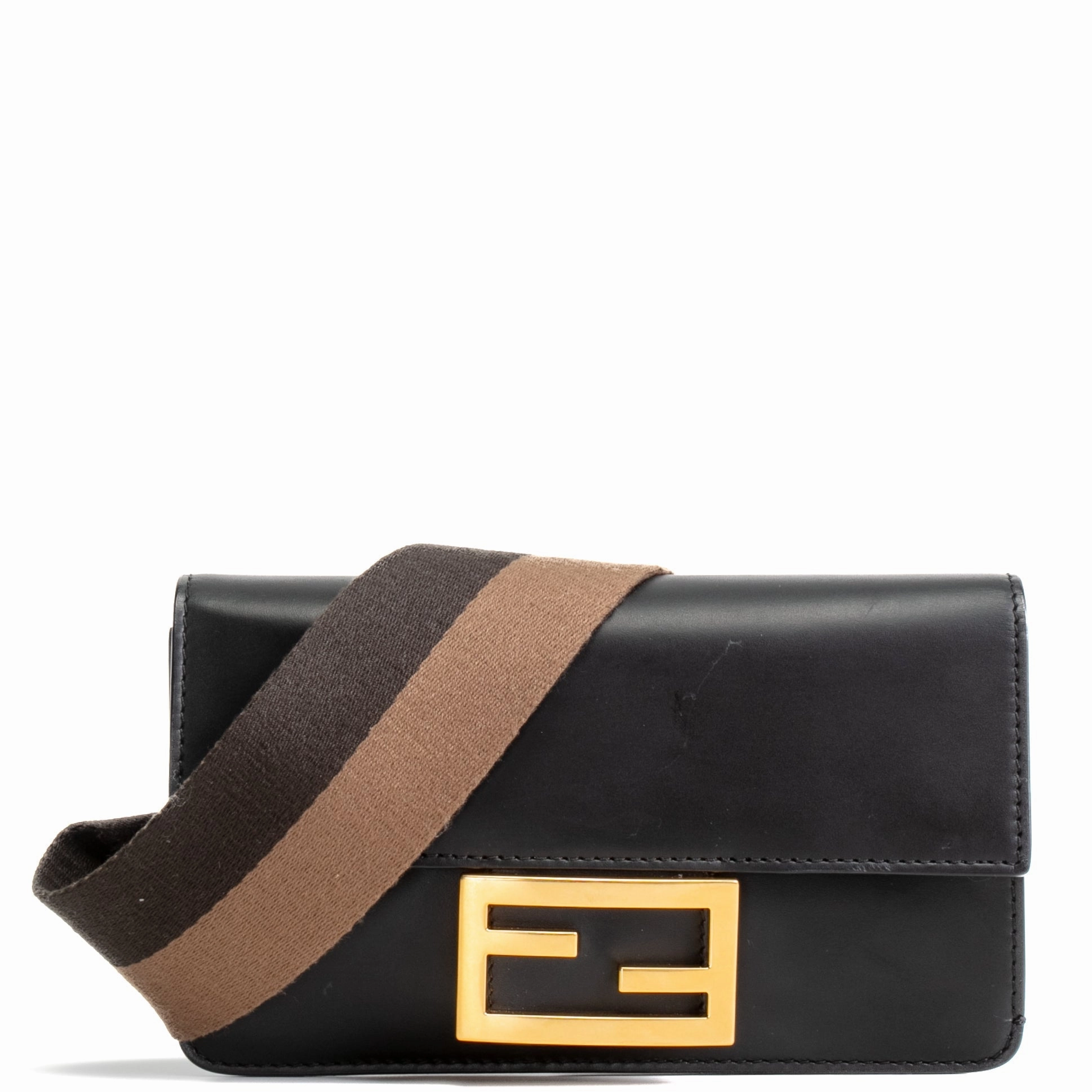 FENDI Flat Baguette Leather Mini Crossbody- Black