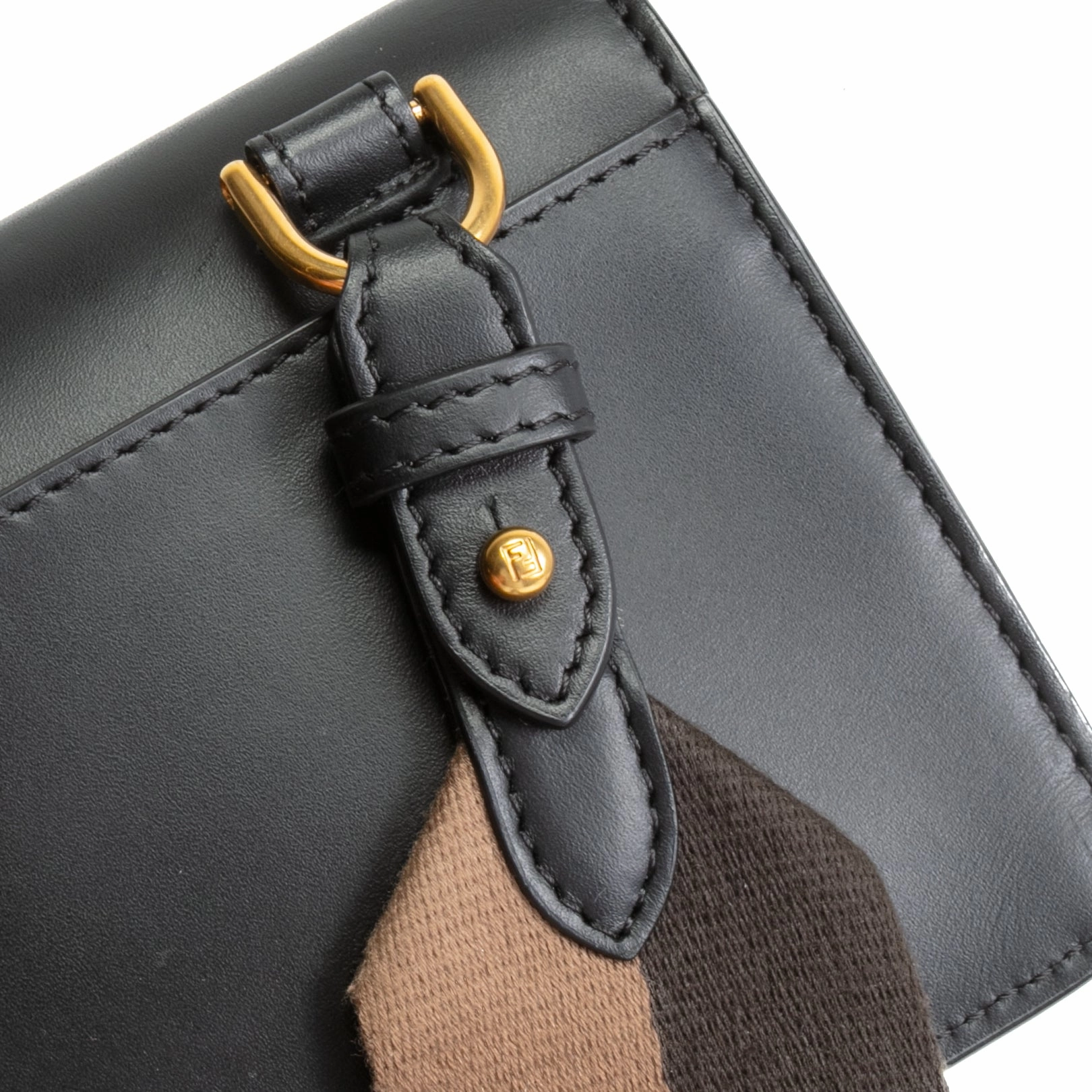 FENDI Flat Baguette Leather Mini Crossbody- Black