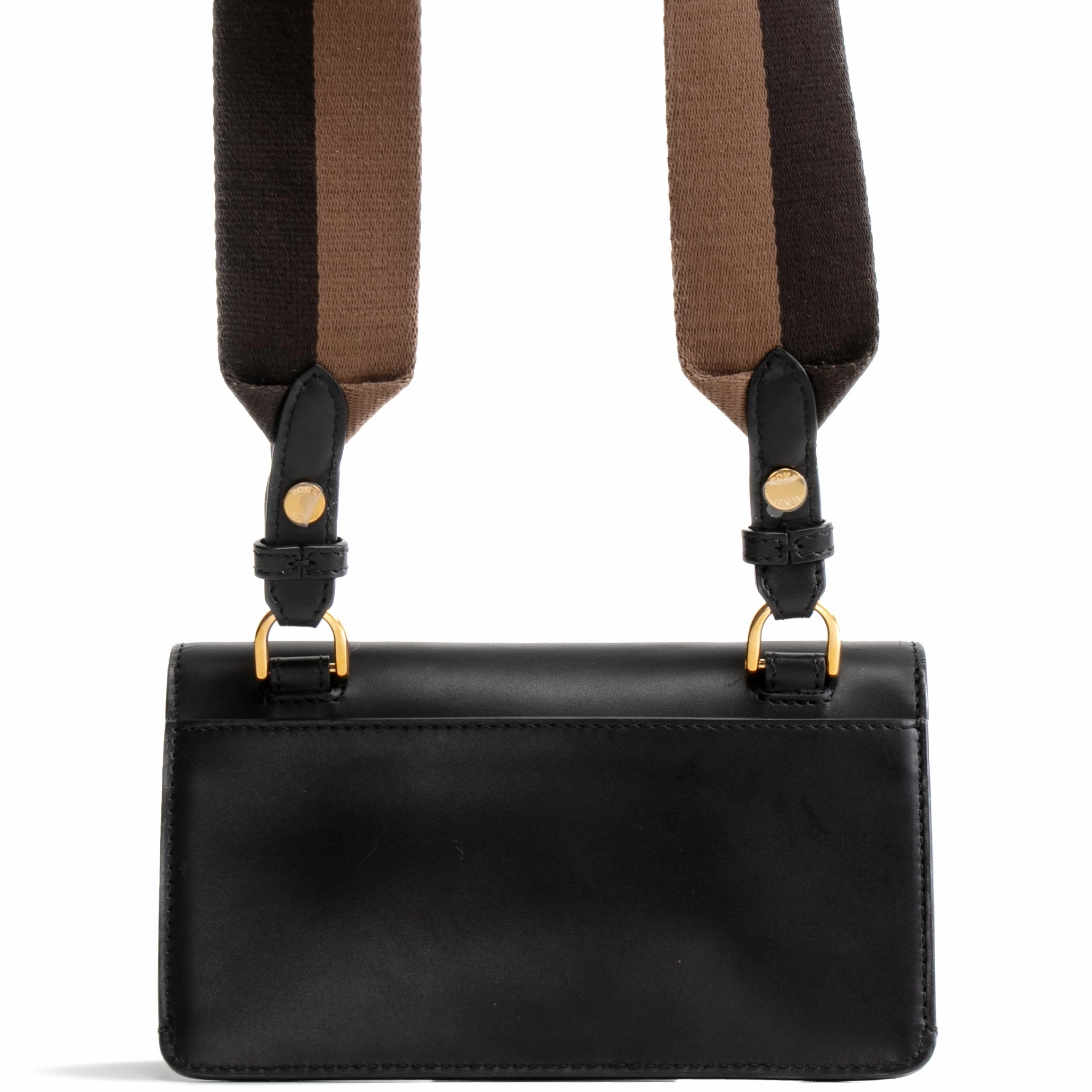 FENDI Flat Baguette Leather Mini Crossbody- Black