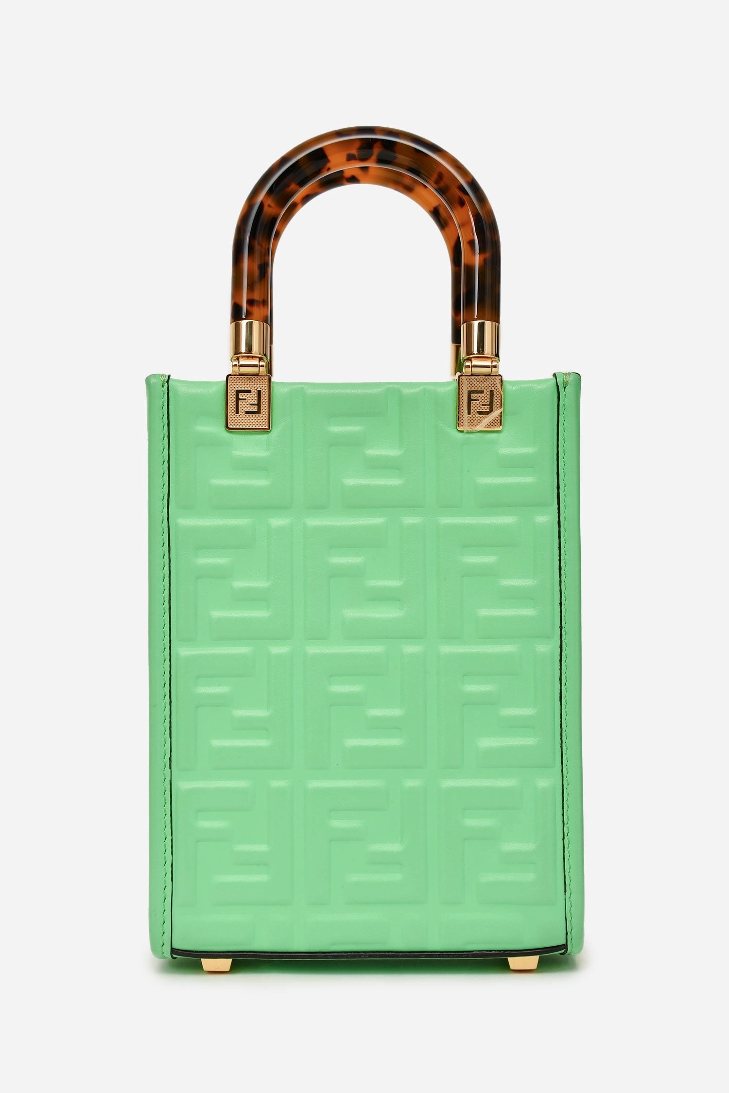 Fendi Green Logo Embossed 'Sunshine' Mini Shopper Tote