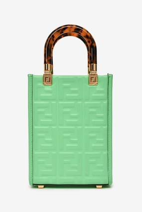 Fendi Green Logo Embossed 'Sunshine' Mini Shopper Tote
