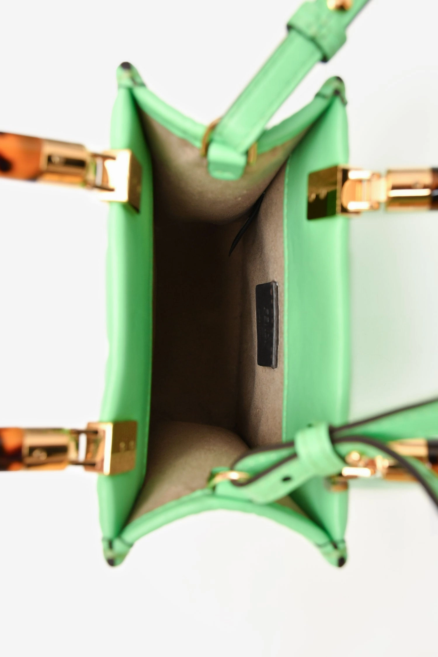 Fendi Green Logo Embossed 'Sunshine' Mini Shopper Tote
