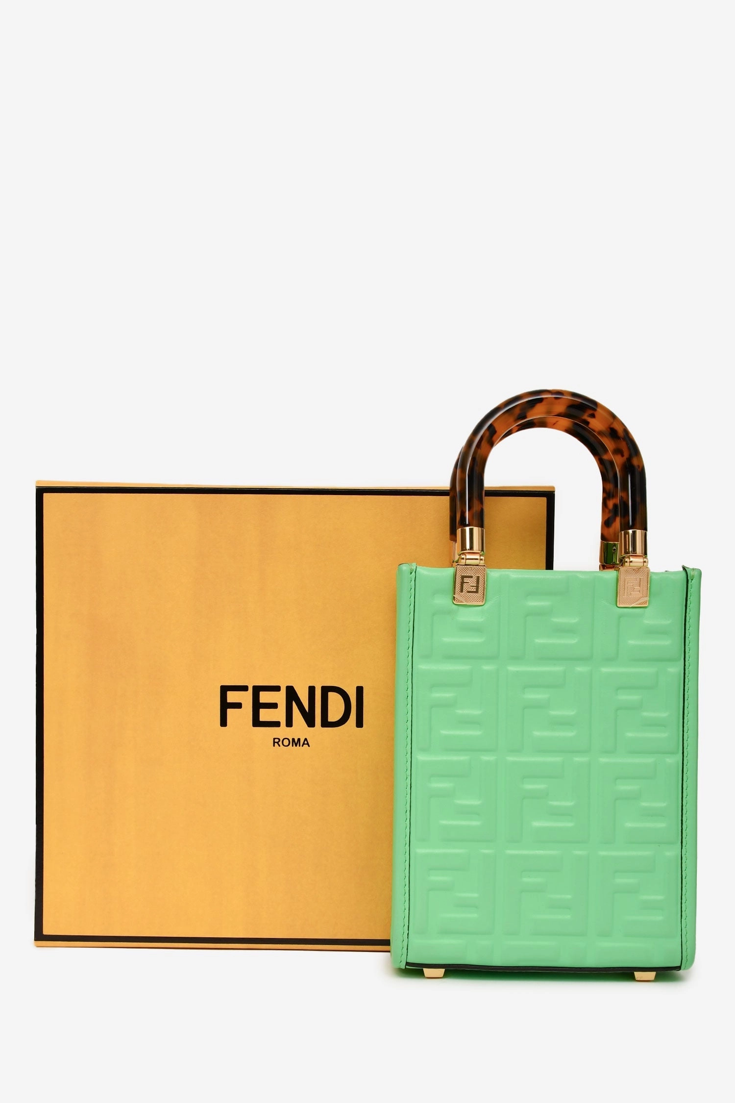 Fendi Green Logo Embossed 'Sunshine' Mini Shopper Tote