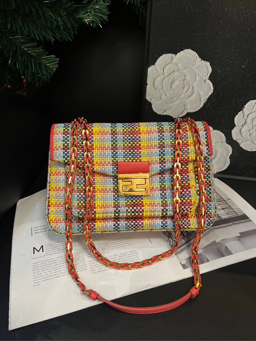 Fendi Knitted Leather Chain Crossbody Multicolor Small