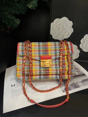 Fendi Knitted Leather Chain Crossbody Multicolor Small