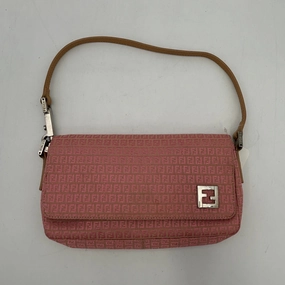 FENDI Mini Zucchino Shoulder Bag Pink Beige Canvas Leather fe5535sd
