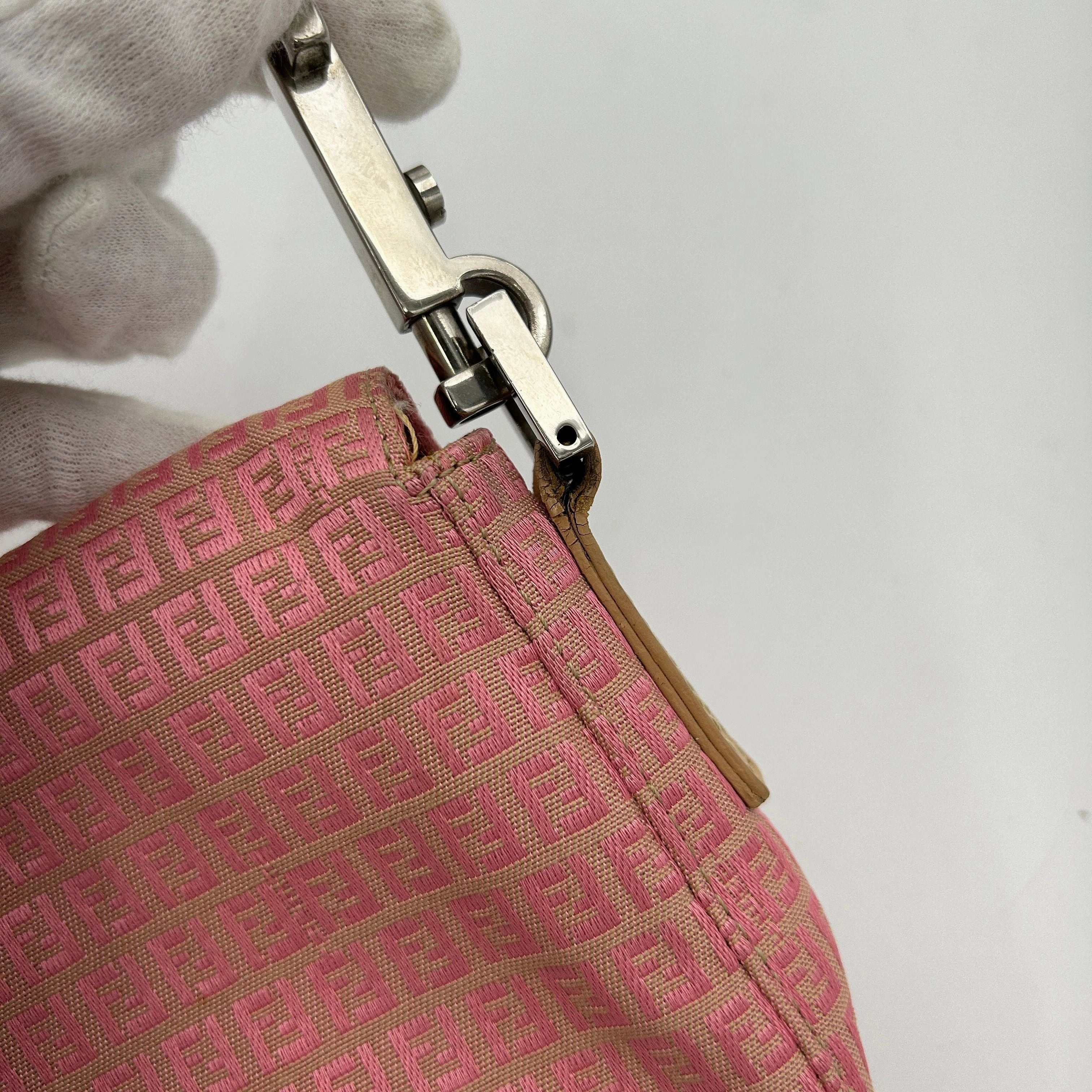 FENDI Mini Zucchino Shoulder Bag Pink Beige Canvas Leather fe5535sd