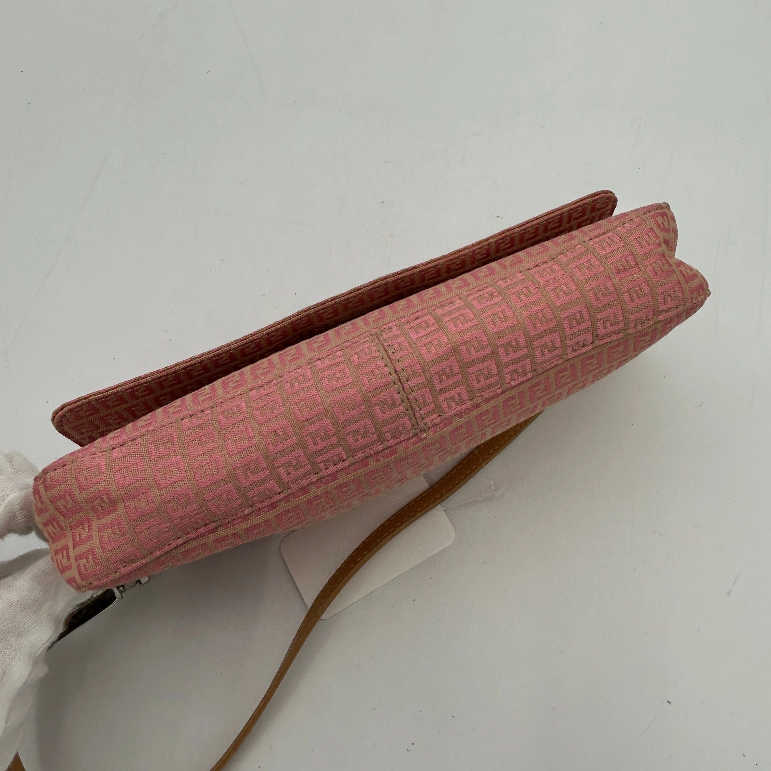 FENDI Mini Zucchino Shoulder Bag Pink Beige Canvas Leather fe5535sd