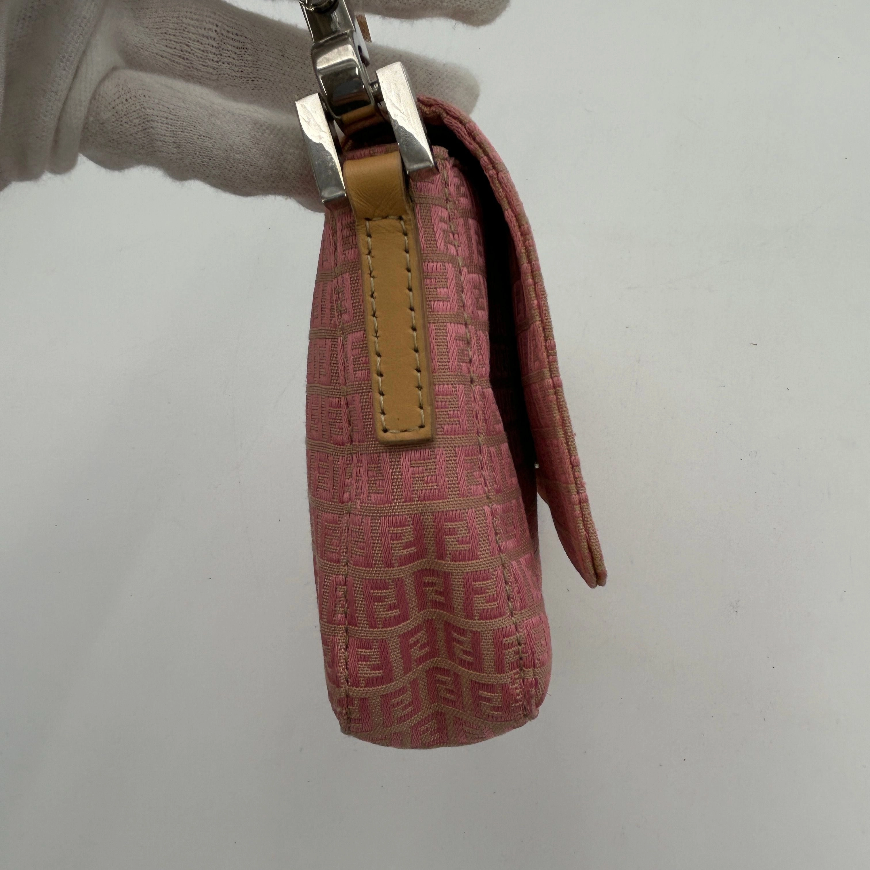 FENDI Mini Zucchino Shoulder Bag Pink Beige Canvas Leather fe5535sd