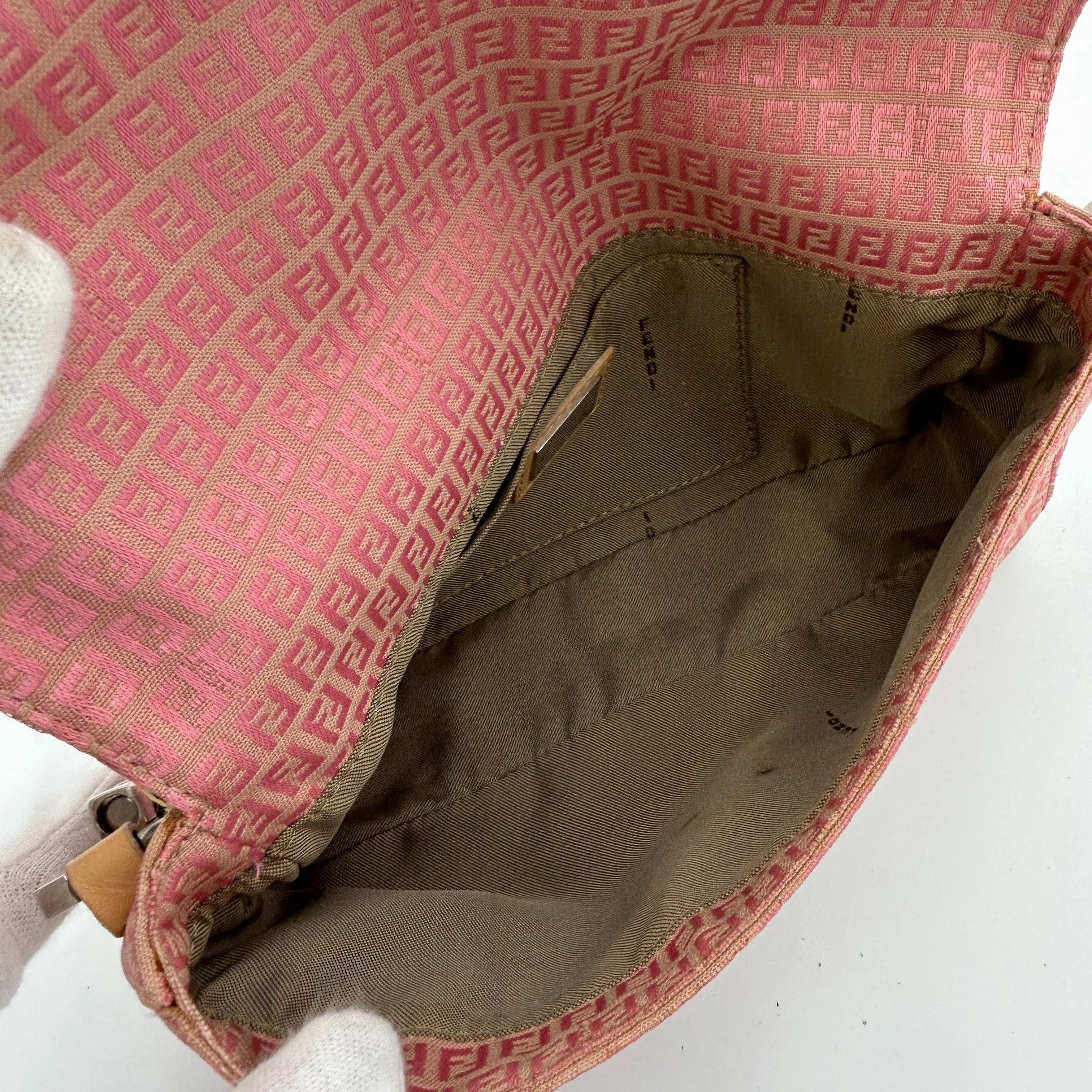 FENDI Mini Zucchino Shoulder Bag Pink Beige Canvas Leather fe5535sd