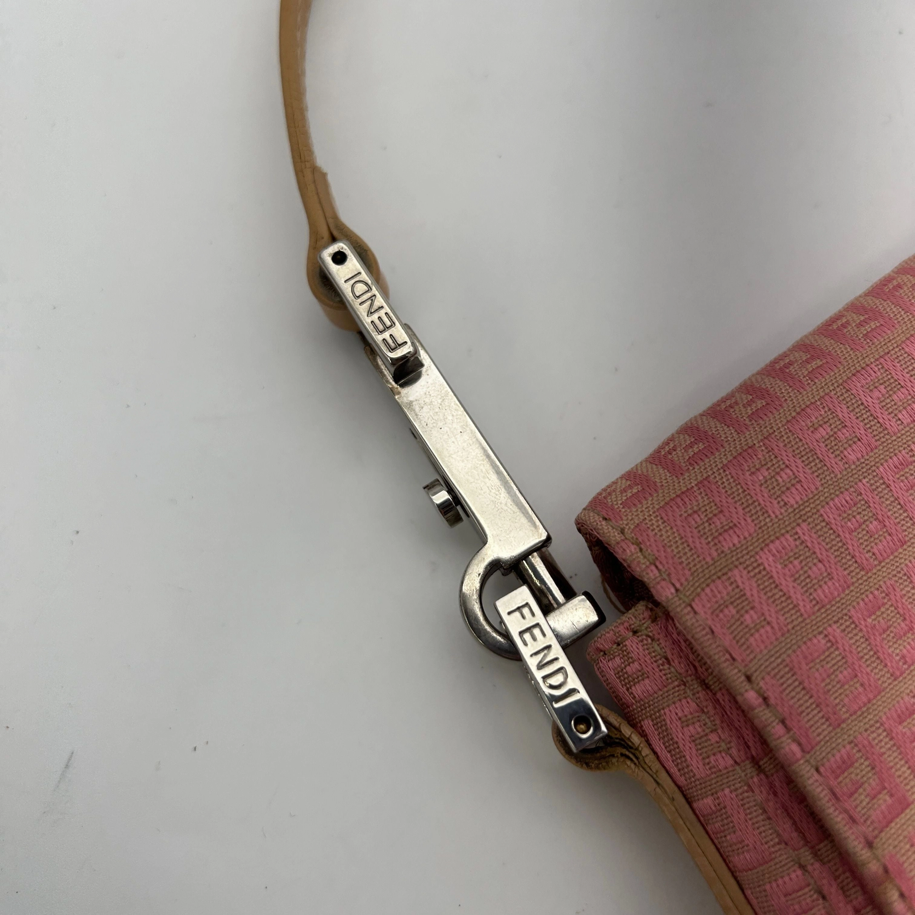 FENDI Mini Zucchino Shoulder Bag Pink Beige Canvas Leather fe5535sd