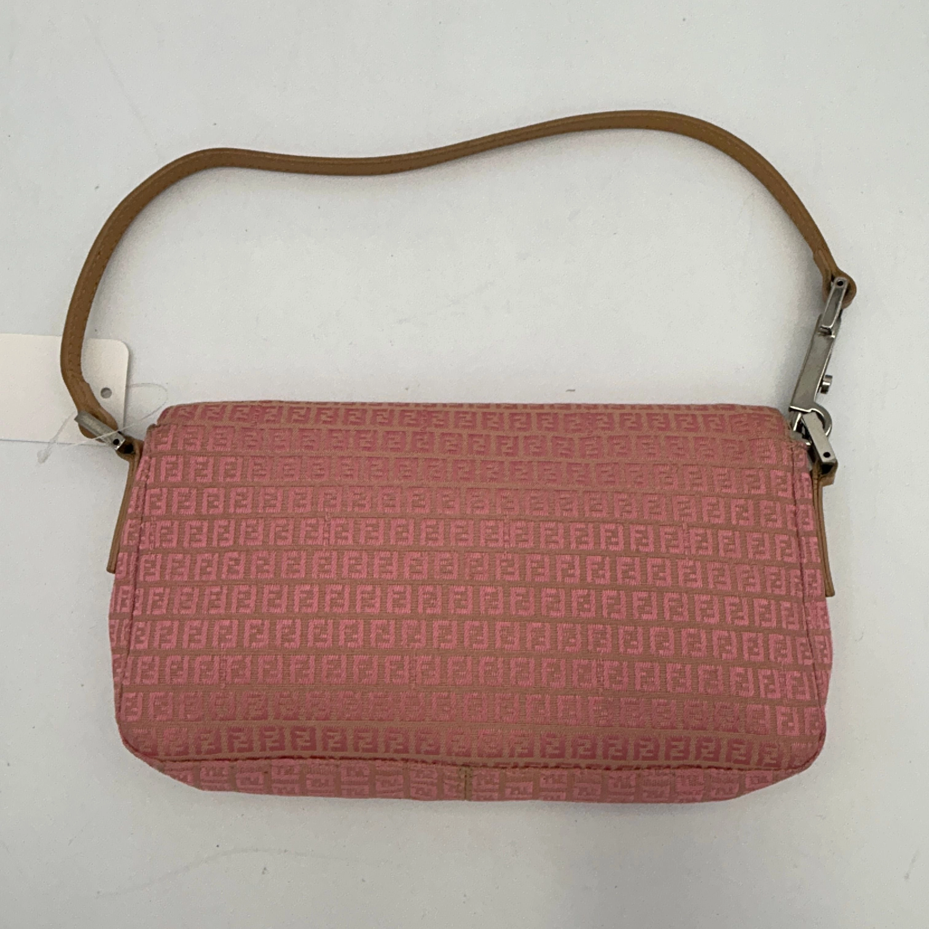 FENDI Mini Zucchino Shoulder Bag Pink Beige Canvas Leather fe5535sd