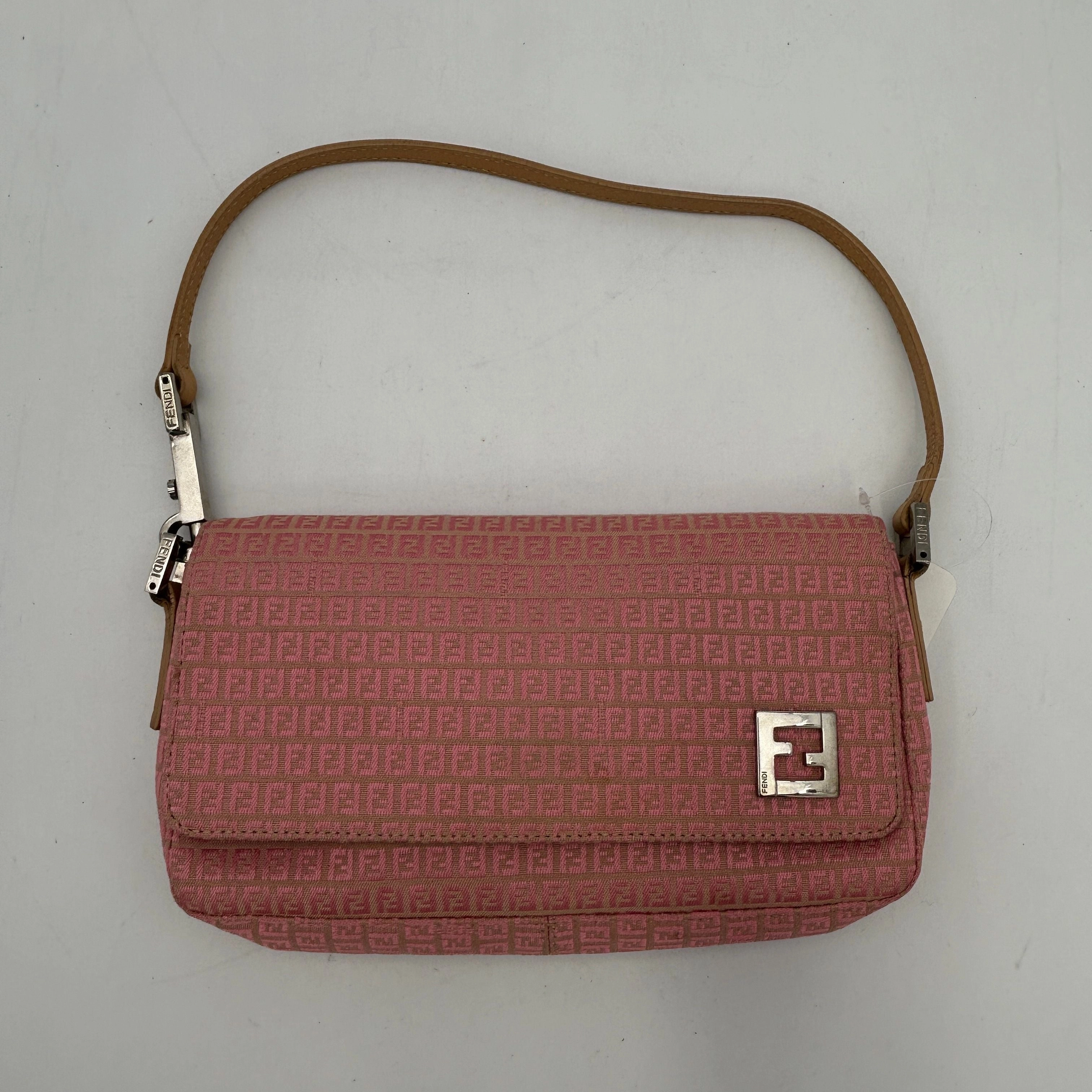 FENDI Mini Zucchino Shoulder Bag Pink Beige Canvas Leather fe5535sd