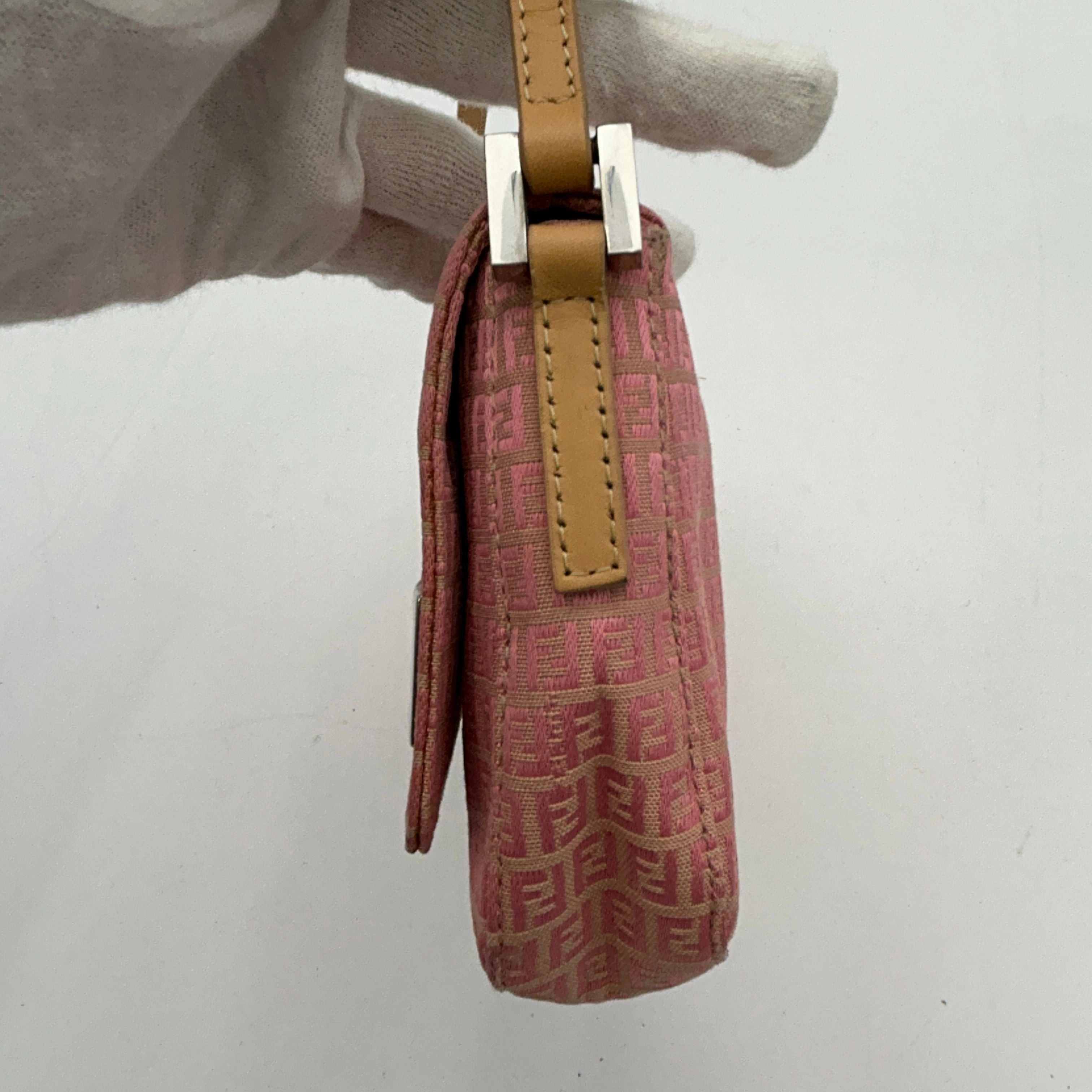 FENDI Mini Zucchino Shoulder Bag Pink Beige Canvas Leather fe5535sd