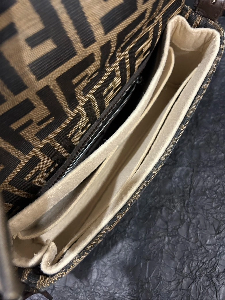 Fendi Monogram Baguette Shoulder Bag Brown Canvas Medium