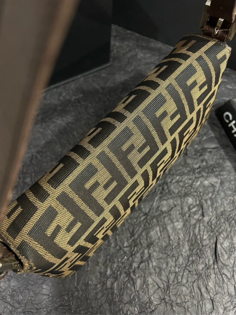 Fendi Monogram Baguette Shoulder Bag Brown Canvas Medium