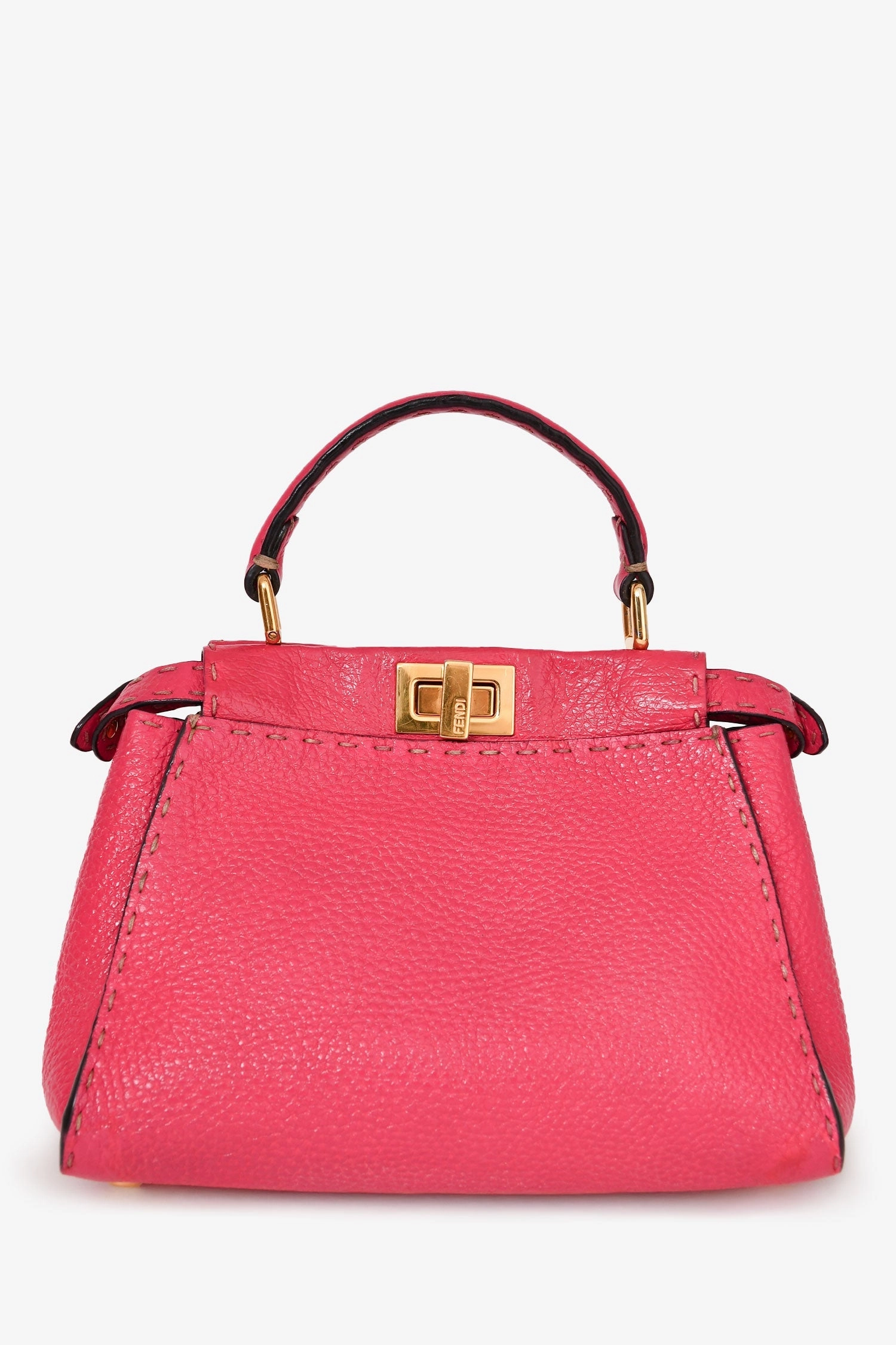 Fendi Pink Grained Leather Mini Selleria Peekaboo Top Handle with Strap