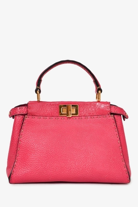 Fendi Pink Grained Leather Mini Selleria Peekaboo Top Handle with Strap