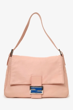 Fendi Pink Lambskin Large Mama Forever BaguetteShoulder Bag with Insert