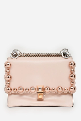 Fendi Pink Leather Scalloped Studded Small Ken I Crossbody Bag
