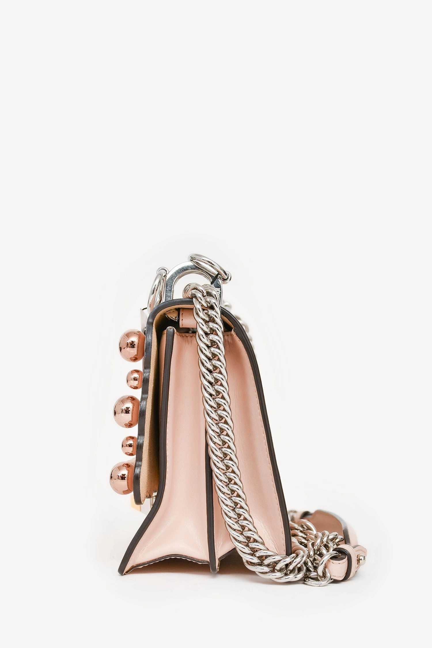 Fendi Pink Leather Scalloped Studded Small Ken I Crossbody Bag