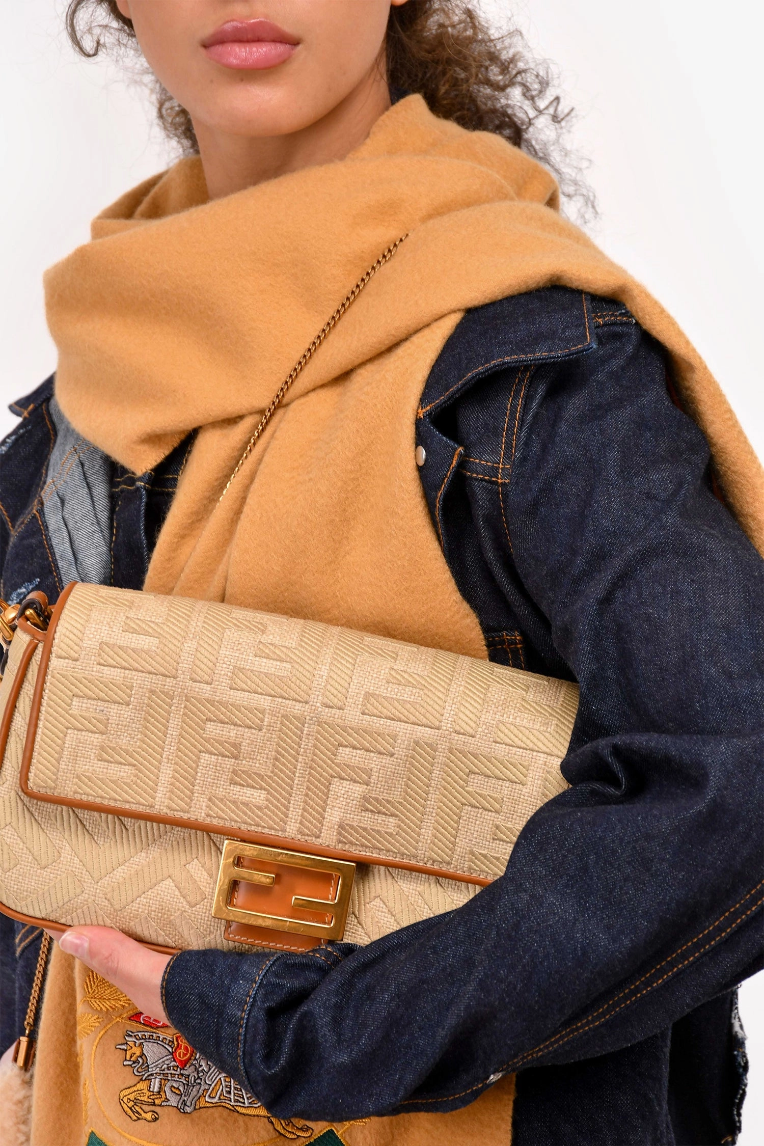 Fendi Tan Canvas/Leather FF Embossed Shoulder Bag with Strap