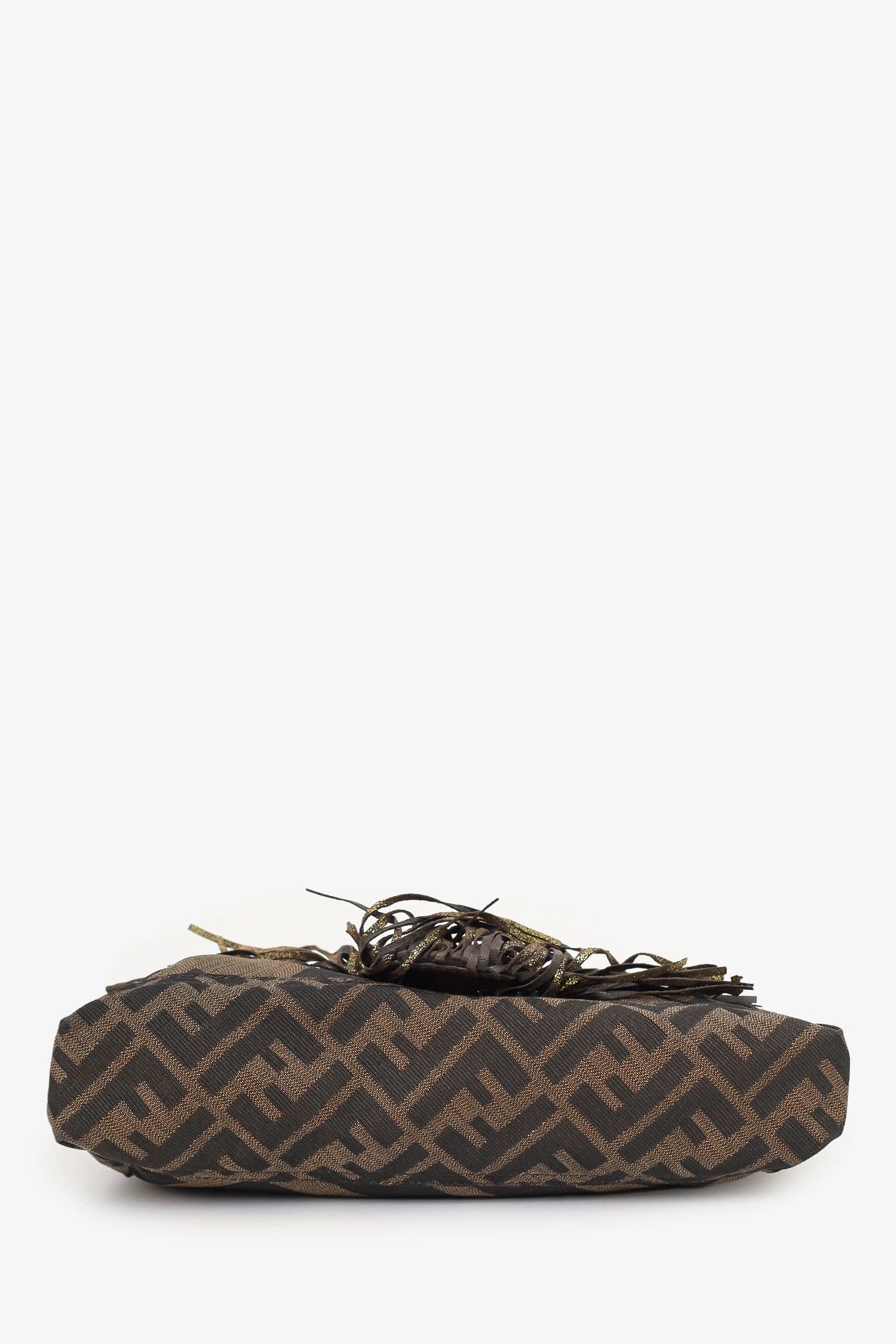 Fendi Tobacco Zucca Canvas Fringe Baguette Shoulder Bag