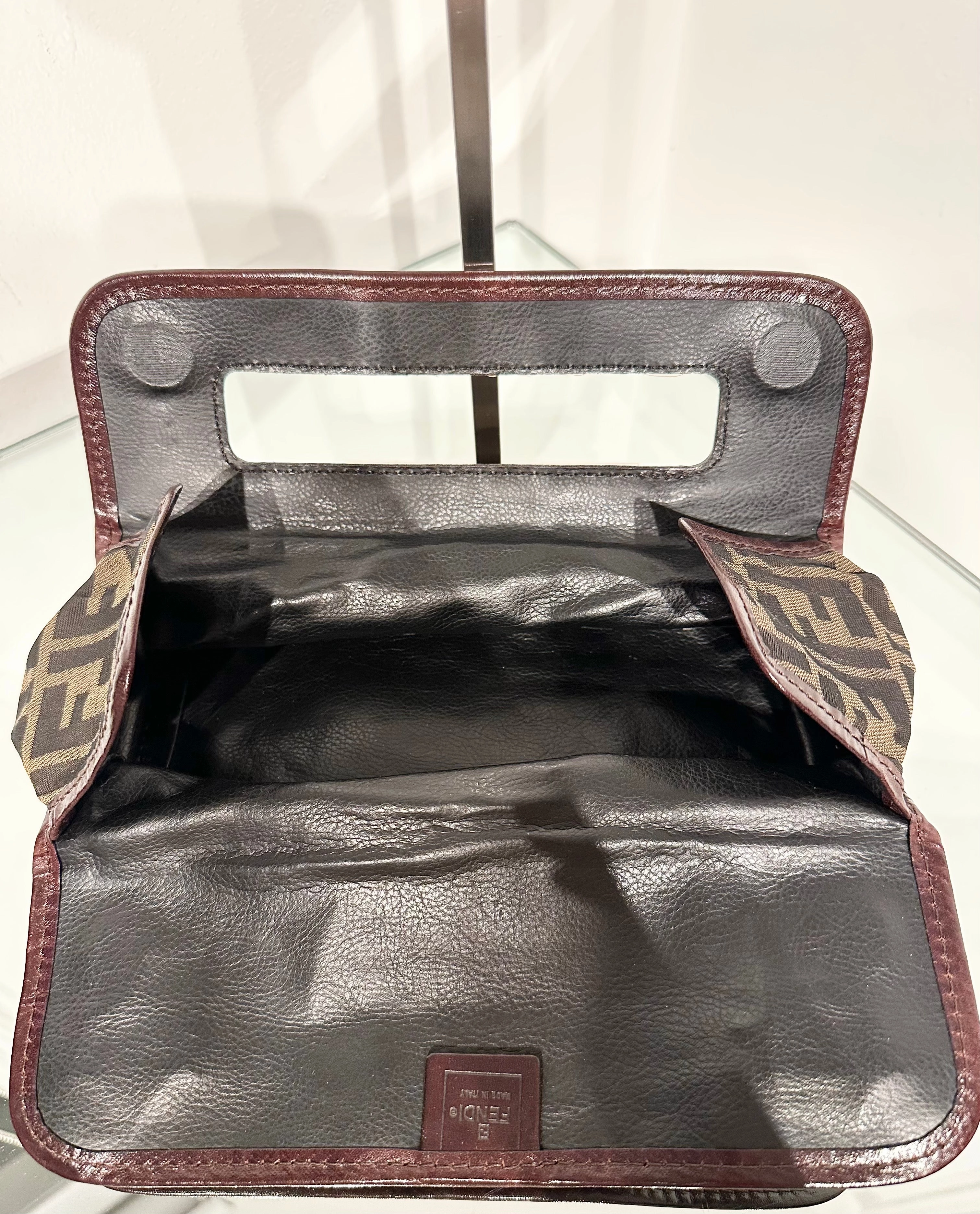 FENDI Vintage Zucca Print Leather Trim Handle Clutch