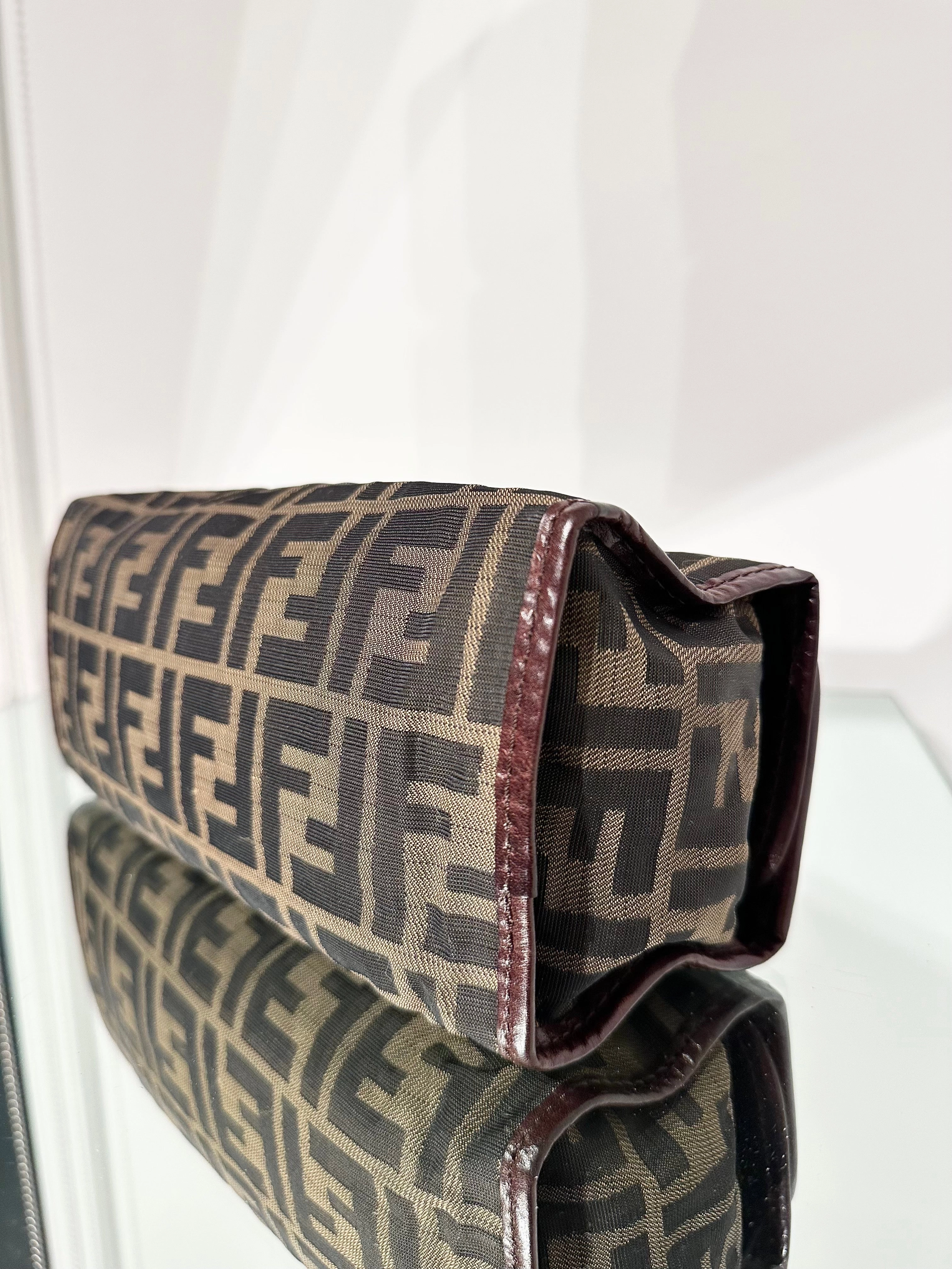 FENDI Vintage Zucca Print Leather Trim Handle Clutch