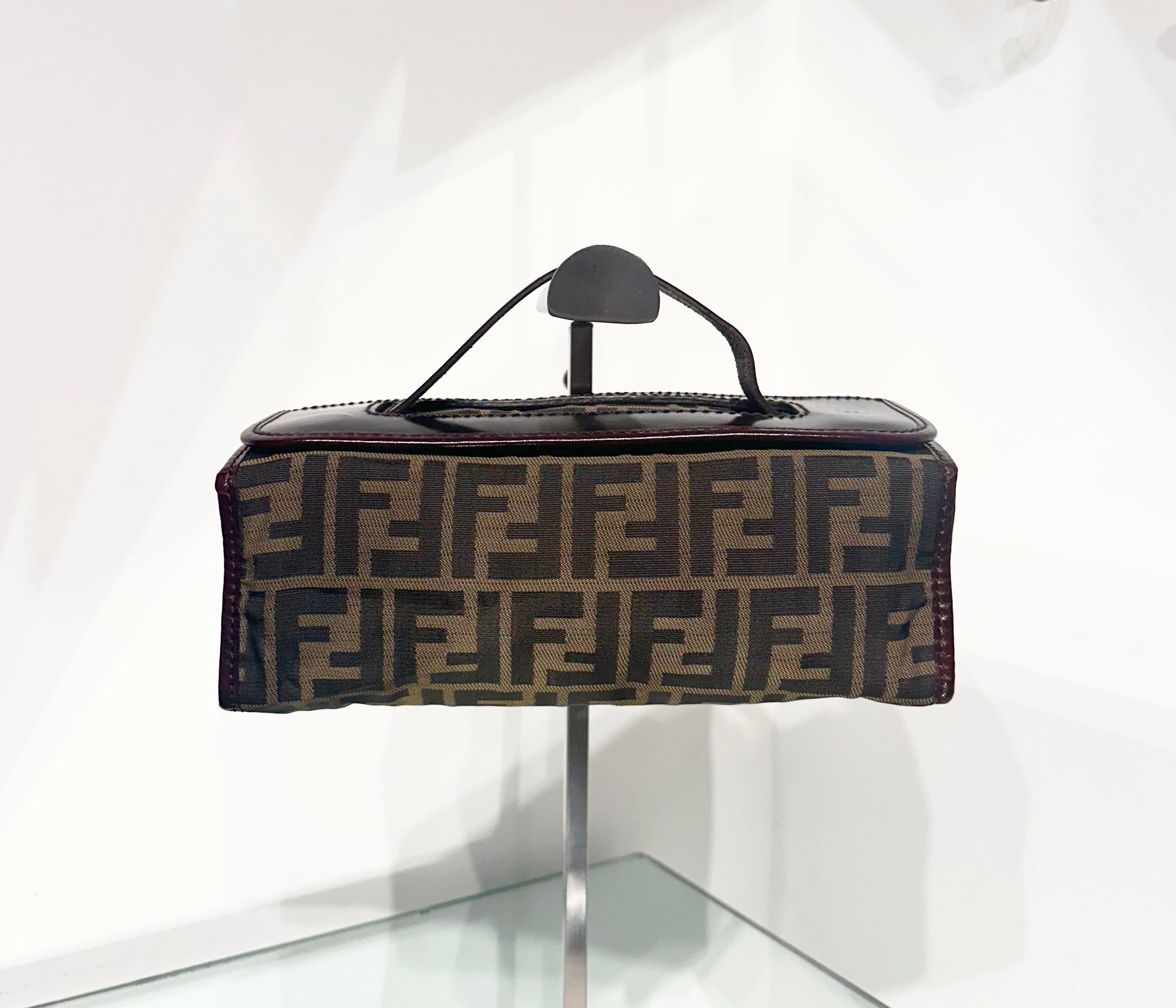 FENDI Vintage Zucca Print Leather Trim Handle Clutch
