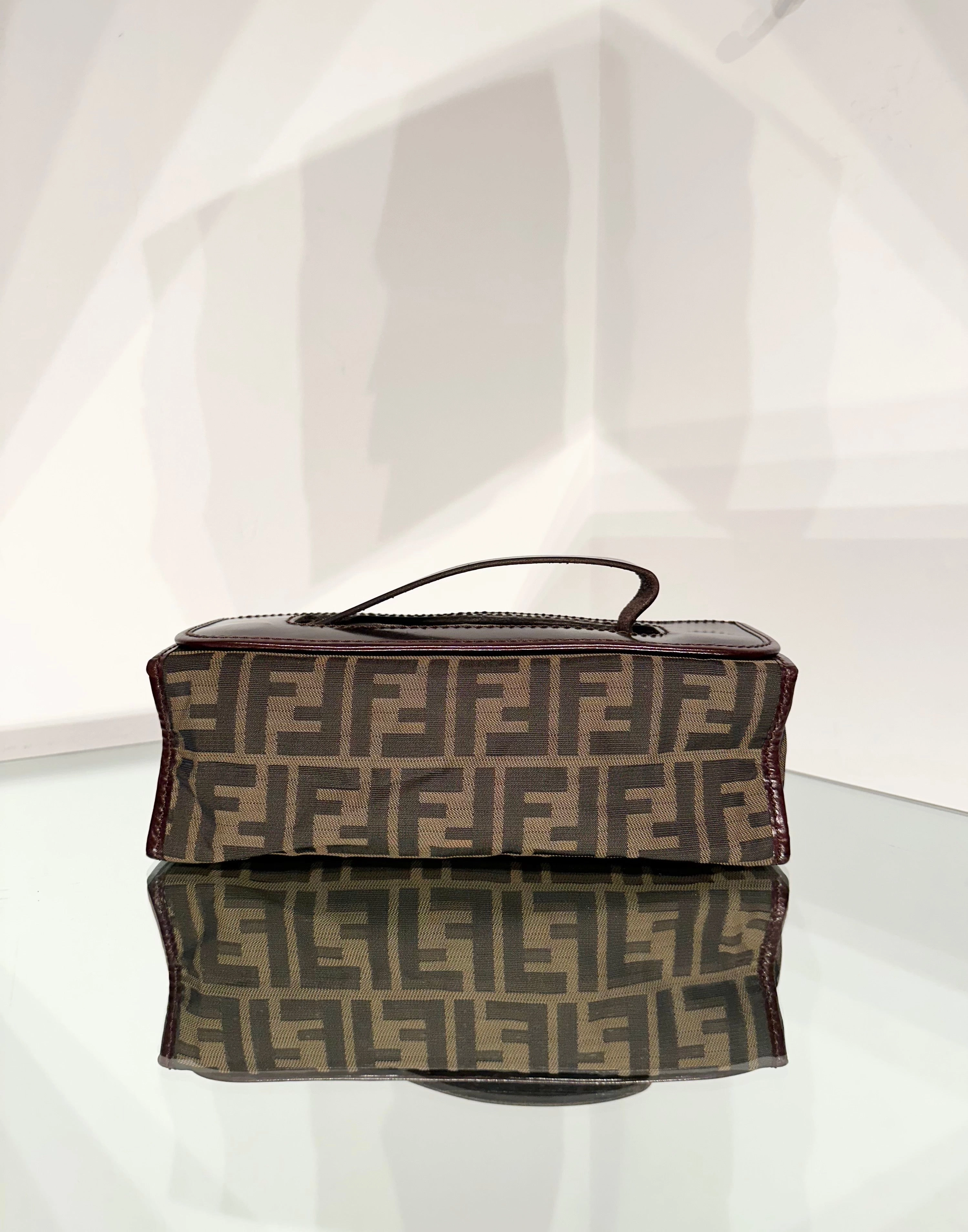 FENDI Vintage Zucca Print Leather Trim Handle Clutch