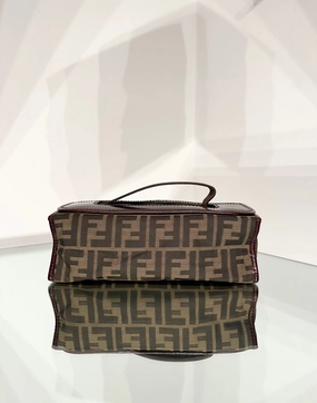 FENDI Vintage Zucca Print Leather Trim Handle Clutch