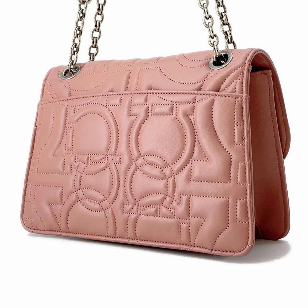 Ferragamo Gancini Motif Flap ChainShoulder Bag Pink21H168 Leather