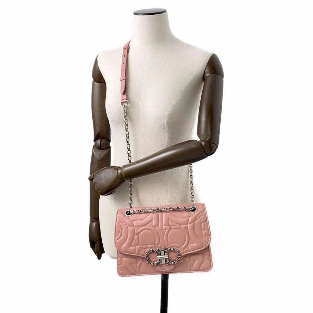 Ferragamo Gancini Motif Flap ChainShoulder Bag Pink21H168 Leather