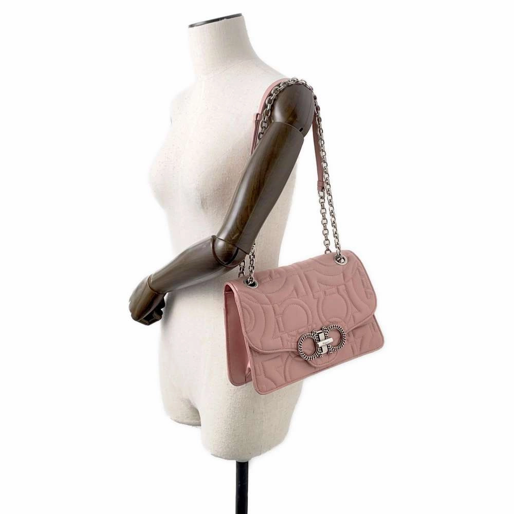 Ferragamo Gancini Motif Flap ChainShoulder Bag Pink21H168 Leather