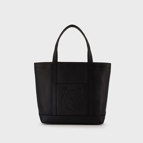 Fox Head Medium Shopper Bag - Maison Kitsune - Leather - Black