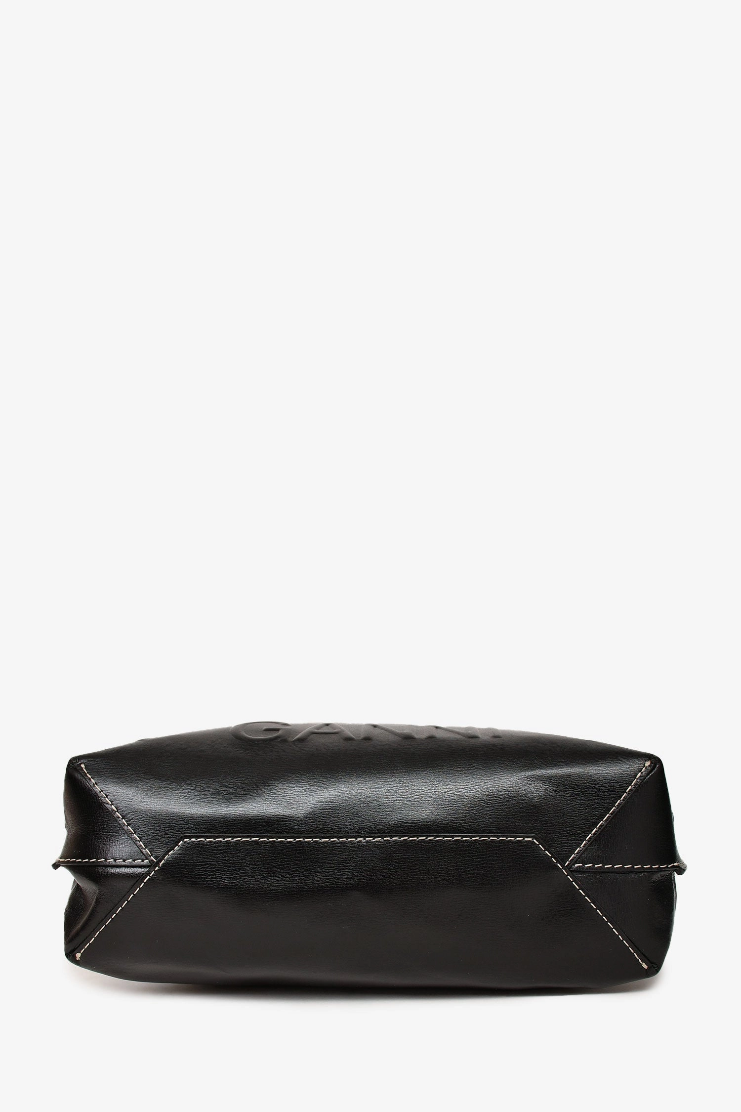 Ganni Black Leather Banner Tote With Canvas Strap