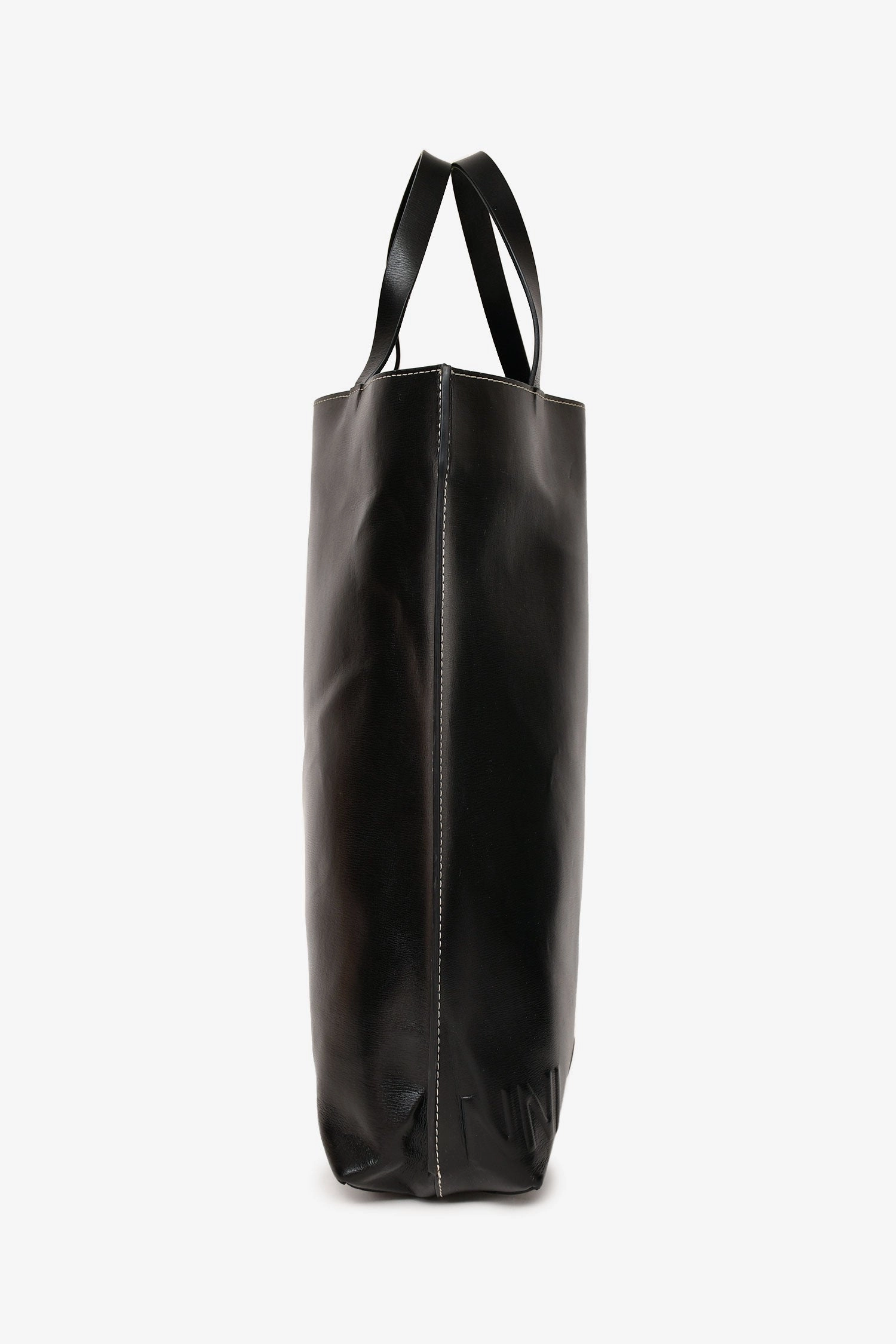 Ganni Black Leather Banner Tote With Canvas Strap
